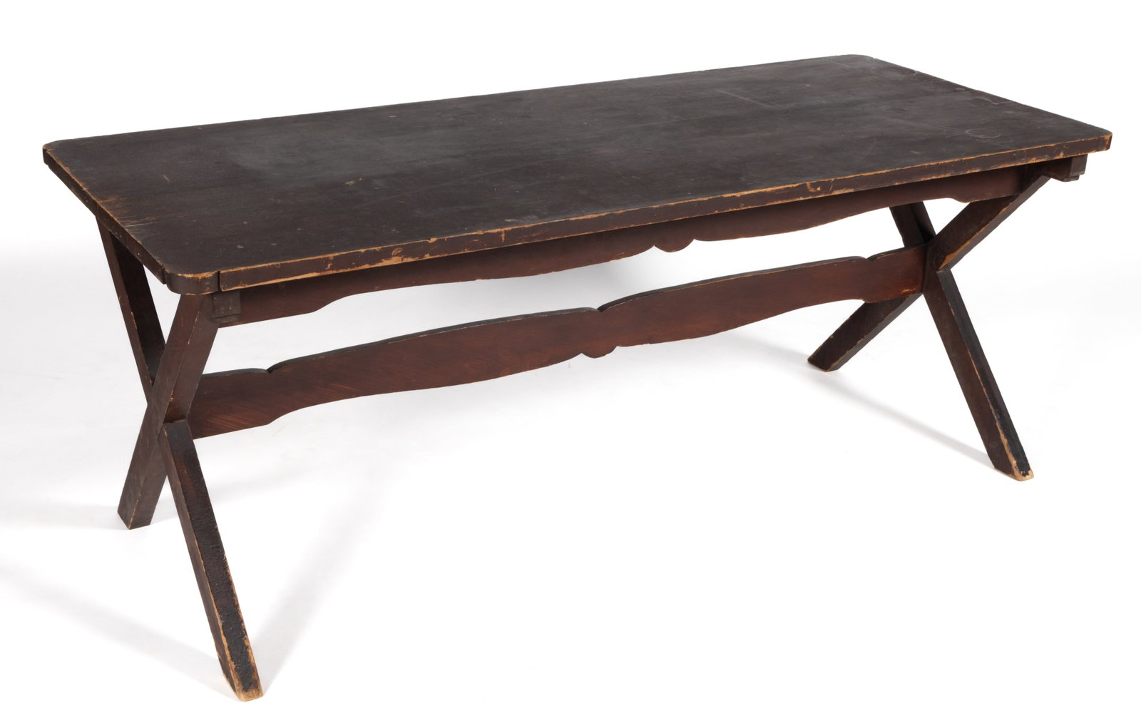 AMERICAN PAINT-DECORATED PINE SAWBUCK FARM TABLE (1 of 6)