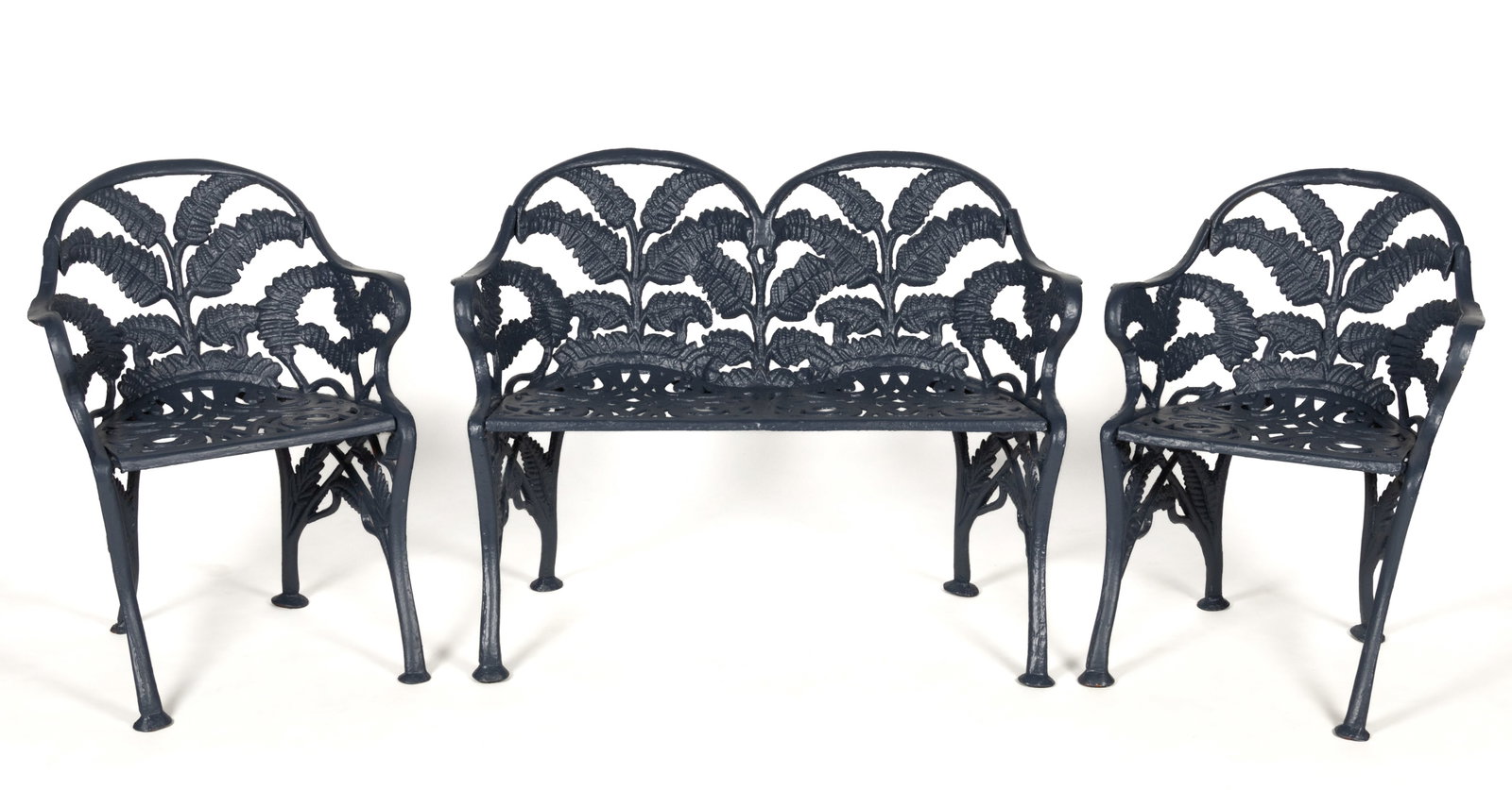 JAMES W. CARR, RICHMOND, VIRGINIA, ATTRIBUTED, CAST-IRON GARDEN BENCH AND CHAIRS, SET OF THREE (1 of 11)
