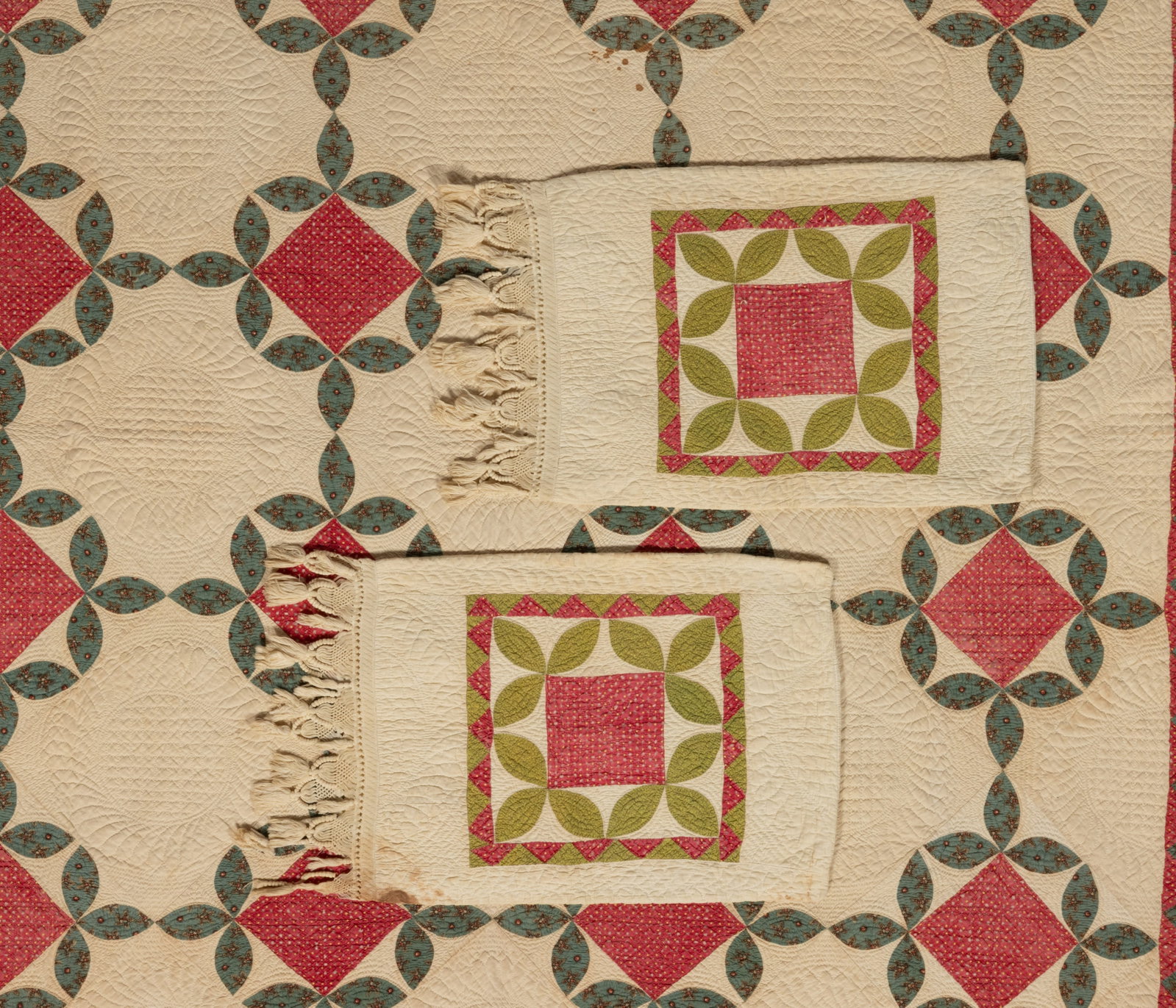 AMERICAN, POSSIBLY VIRGINIA, "WANDERING FOOT" VARIATION APPLIQUE AND PIECED QUILT AND PILLOW CASES, (1 of 10)
