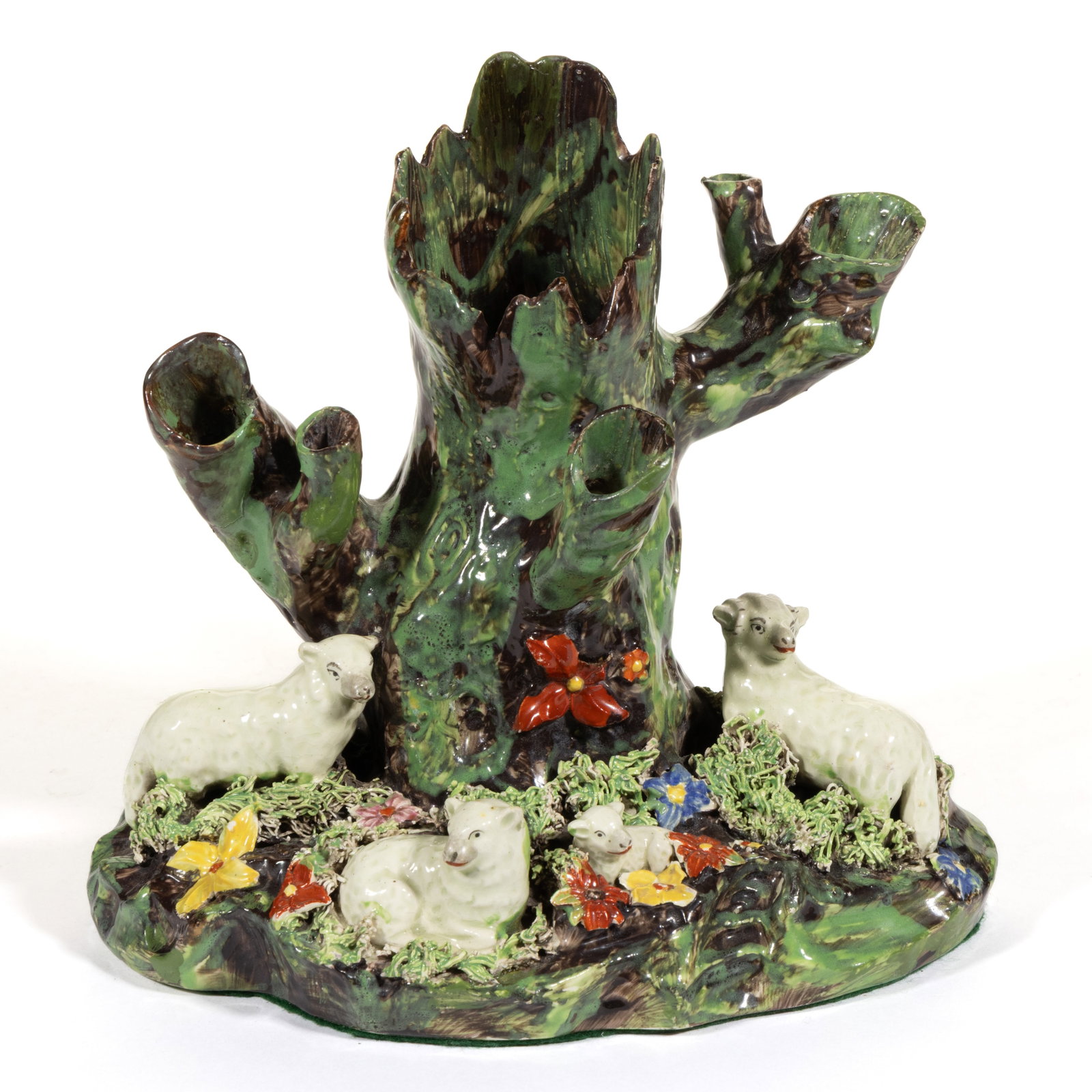 ENGLISH STAFFORDSHIRE PEARLWARE HAND-PAINTED FIGURAL GROUP SPILL VASE (1 of 5)