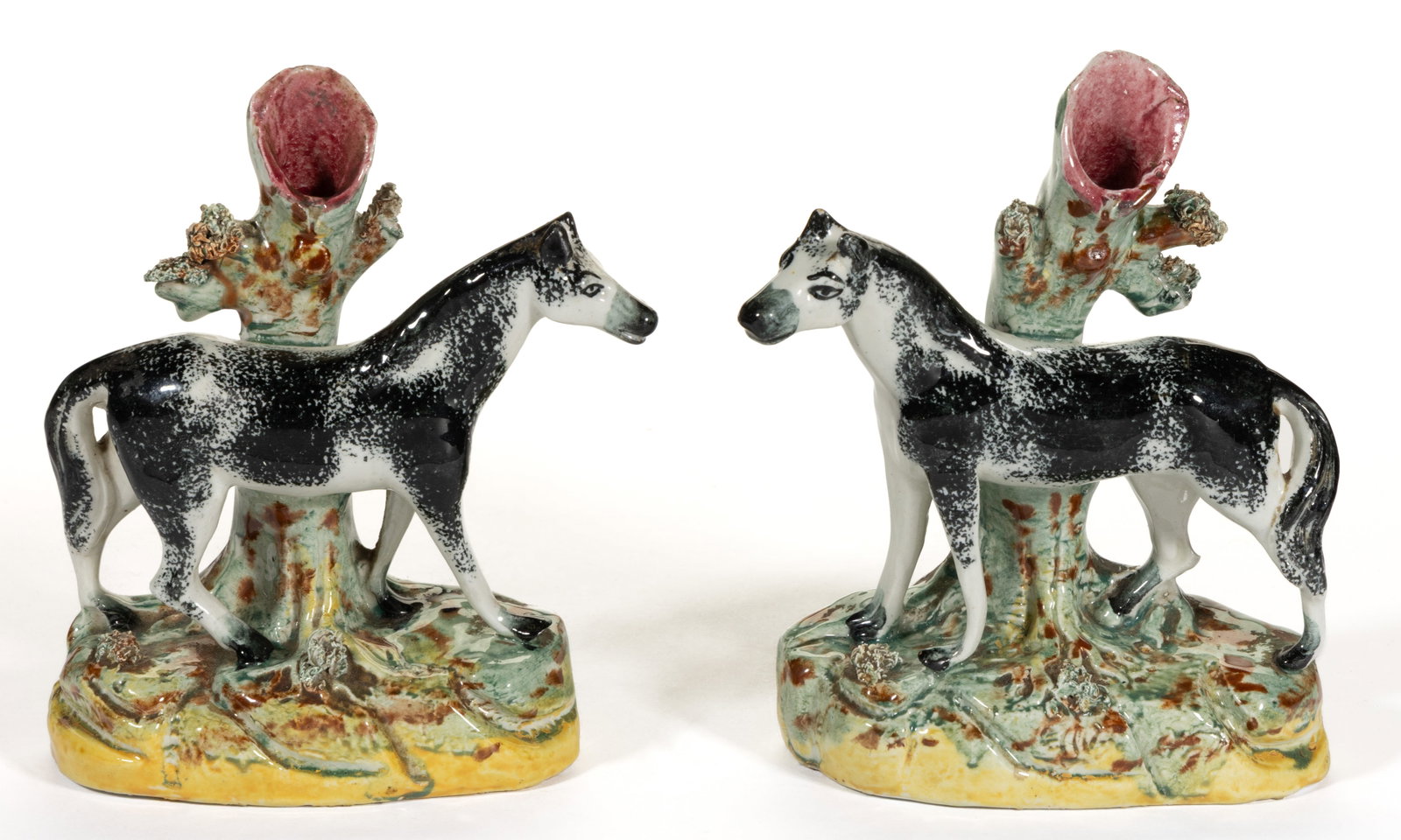 ENGLISH STAFFORDSHIRE HAND-PAINTED CERAMIC HORSE FIGURAL SPILL VASE PAIR (1 of 5)