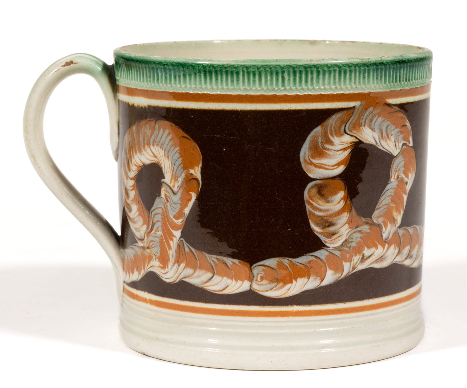 BRITISH PEARLWARE EARTHWORM DIPPED WARE / MOCHA CERAMIC MUG (1 of 5)