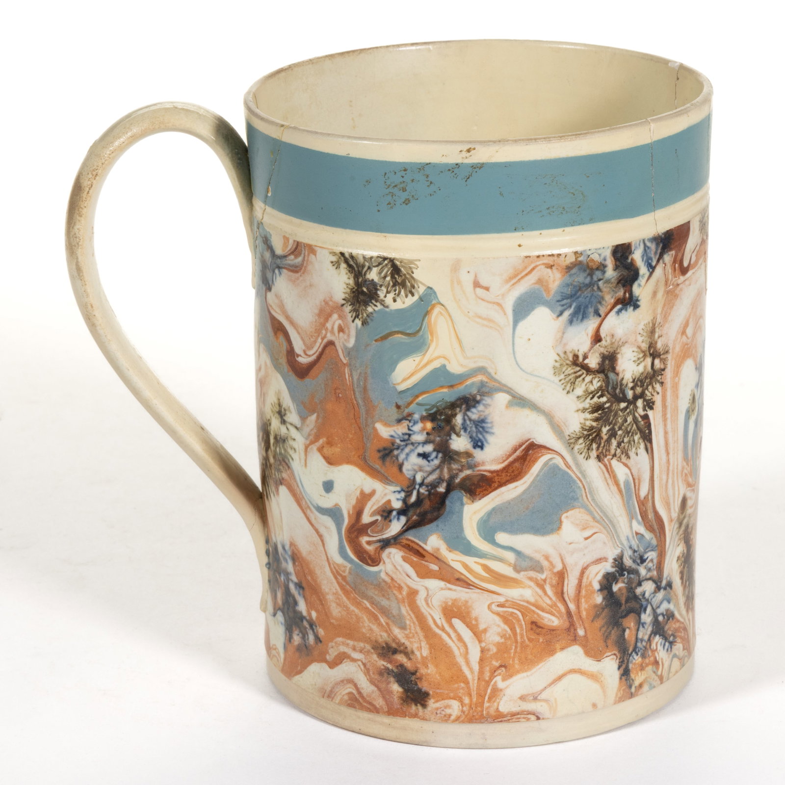 BRITISH CREAMWARE SLIP-MARBLED DIPPED WARE / MOCHA CERAMIC TANKARD (1 of 5)