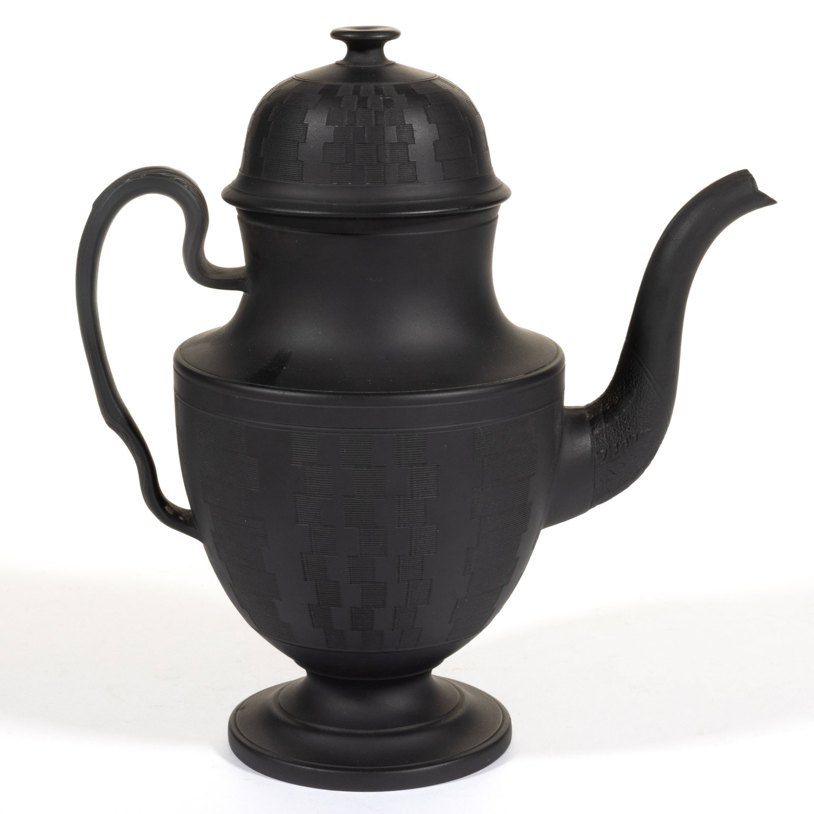 ENGLISH BLACK BASALT DRY-BODIED STONEWARE COFFEE POT (1 of 2)