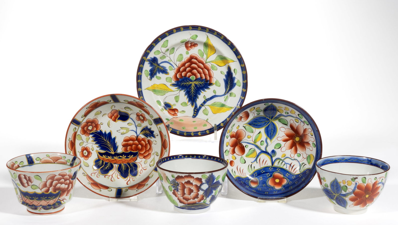ENGLISH PEARLWARE HAND-PAINTED GAUDY DUTCH CERAMIC TEA AND TABLE ARTICLES, LOT OF FOUR (1 of 4)