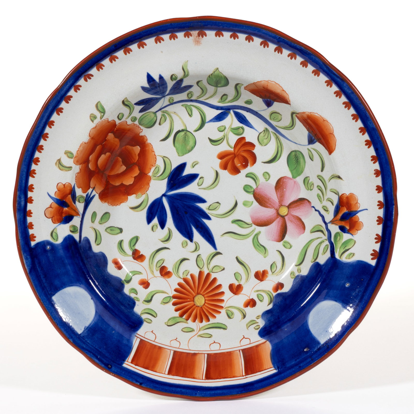 ENGLISH PEARLWARE HAND-PAINTED GAUDY DUTCH CERAMIC SOUP PLATE (1 of 2)