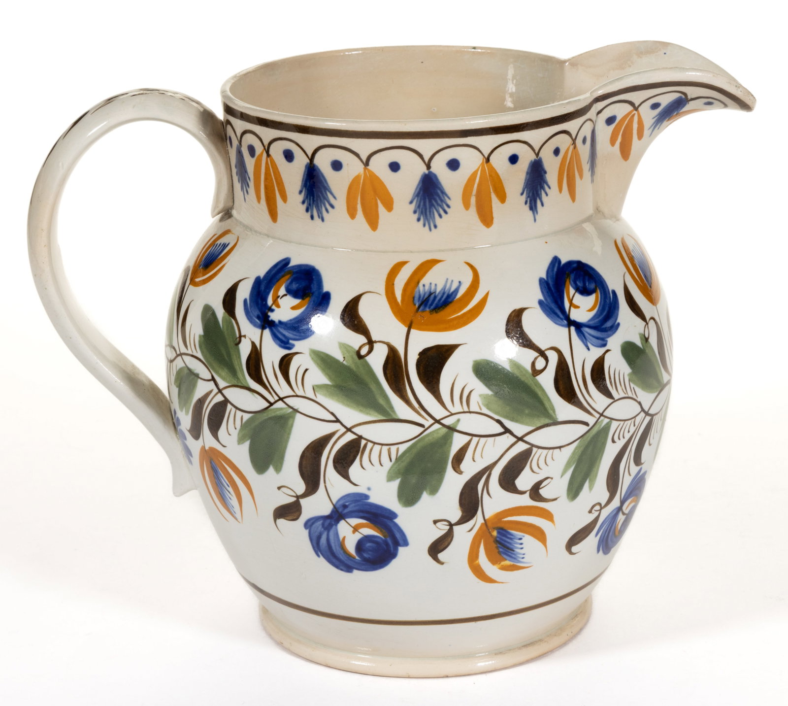 BRITISH PEARLWARE HAND-PAINTED FLORAL MOTIF CERAMIC JUG / PITCHER (1 of 5)