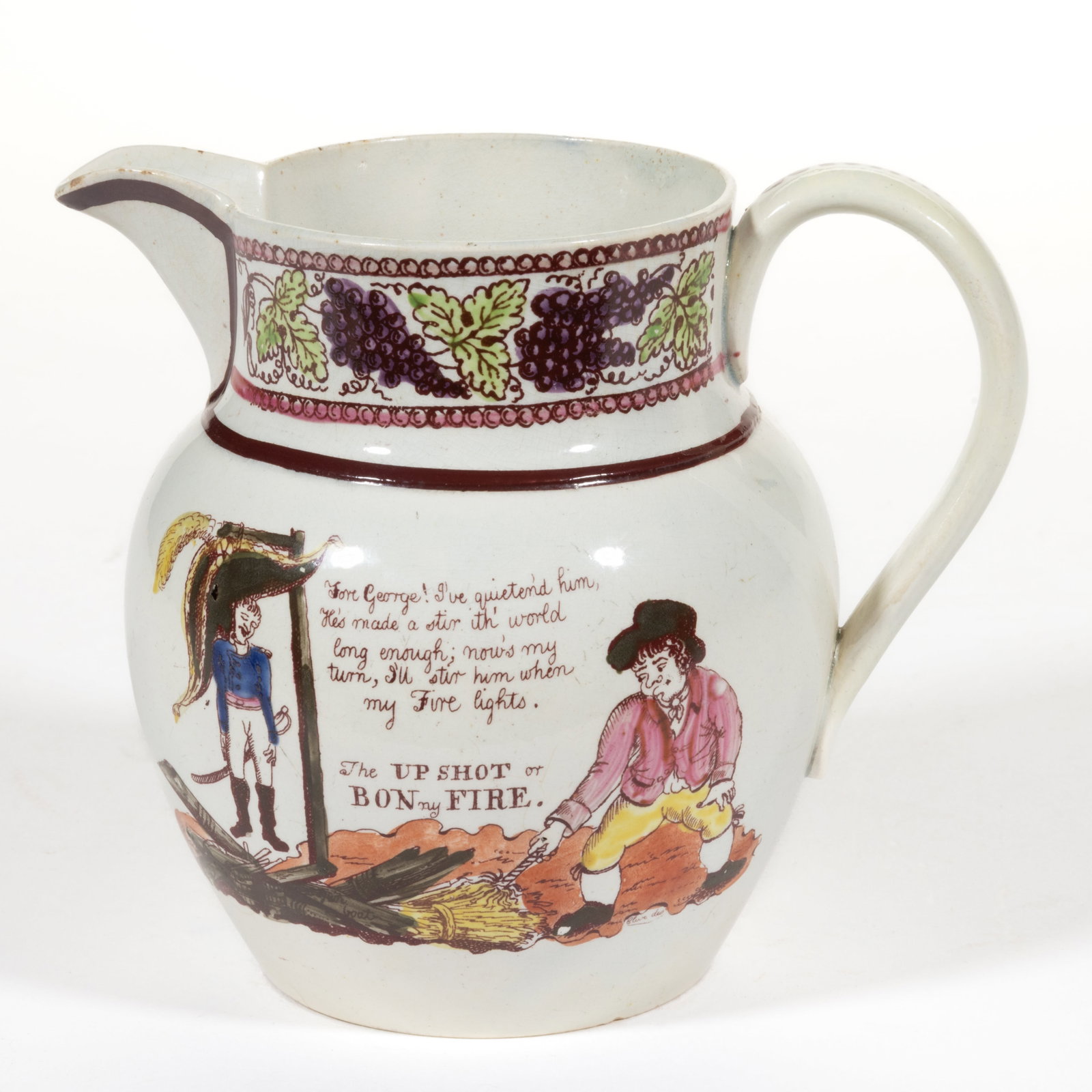 ENGLISH PEARLWARE STAFFORDSHIRE TRANSFER-PRINTED SATIRICAL NAPOLEON MOTIF CERAMIC JUG / PITCHER (1 of 5)