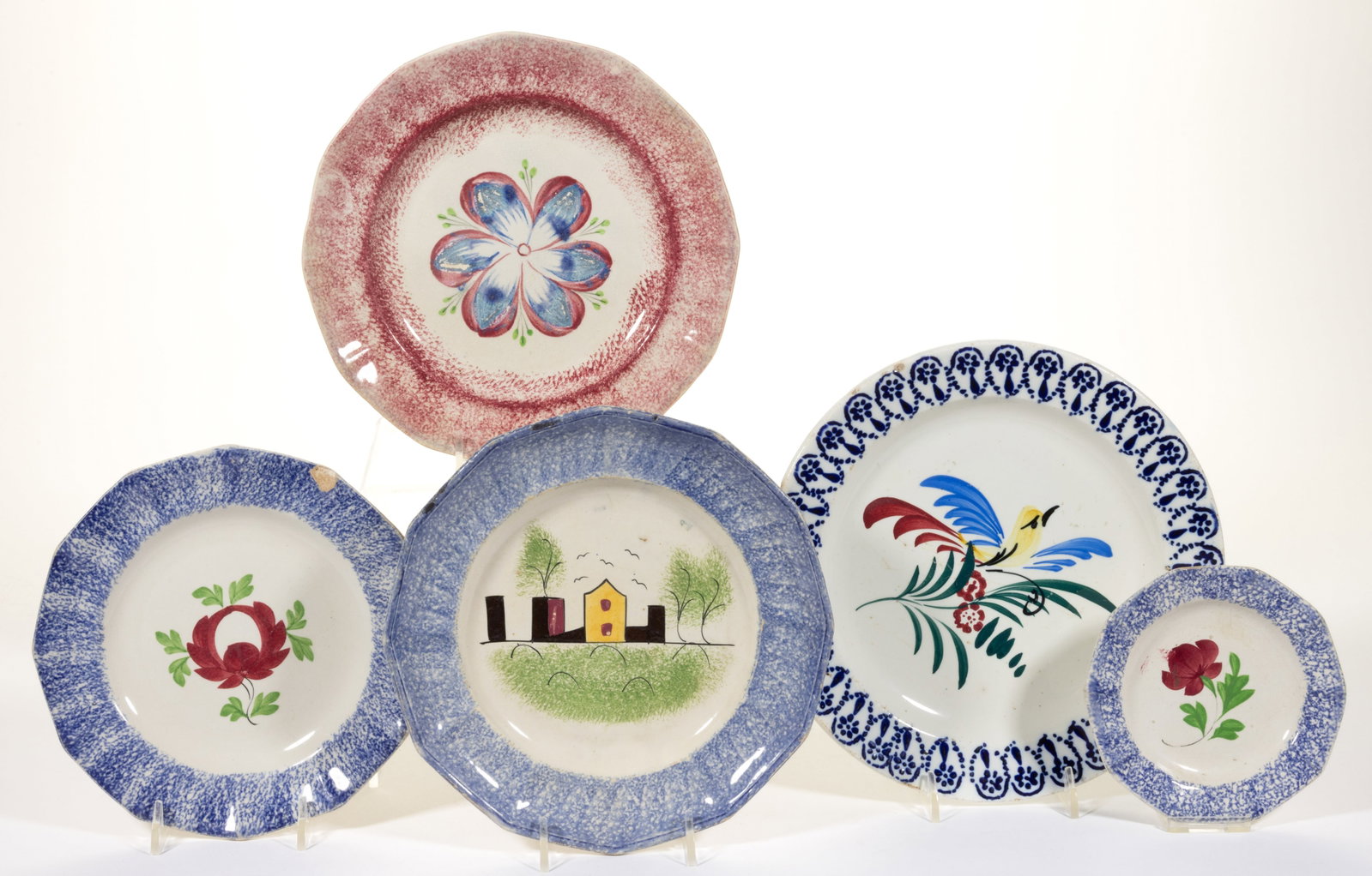 BRITISH SPATTERWARE HAND-PAINTED CERAMIC PLATES, LOT OF FOUR (1 of 1)