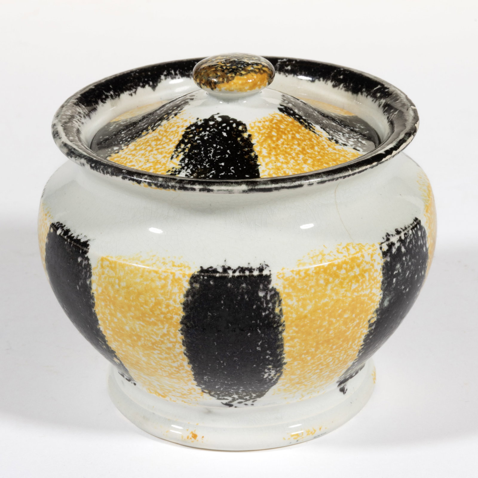 BRITISH SPATTERWARE RAINBOW CERAMIC COVERED SUGAR BOWL (1 of 5)