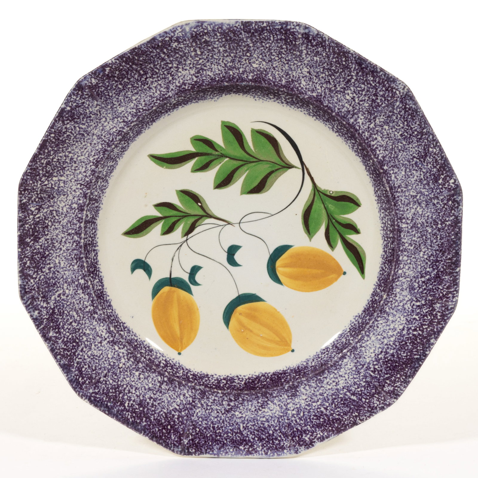 BRITISH SPATTERWARE ACORN MOTIF CERAMIC PLATE (1 of 2)