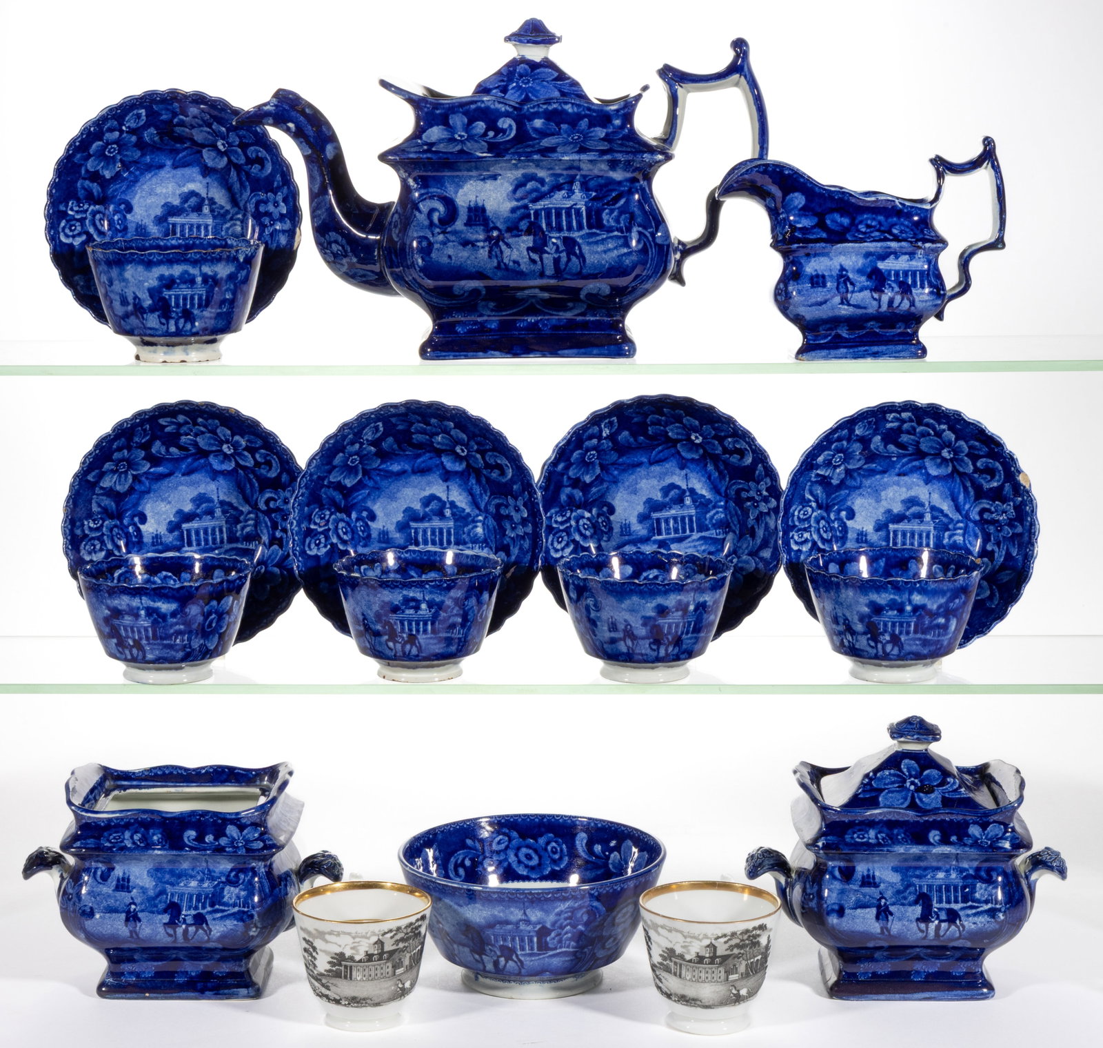 ENGLISH STAFFORDSHIRE AMERICAN HISTORICAL BLUE TRANSFER-PRINTED TEN-PIECE TEA SET (1 of 1)