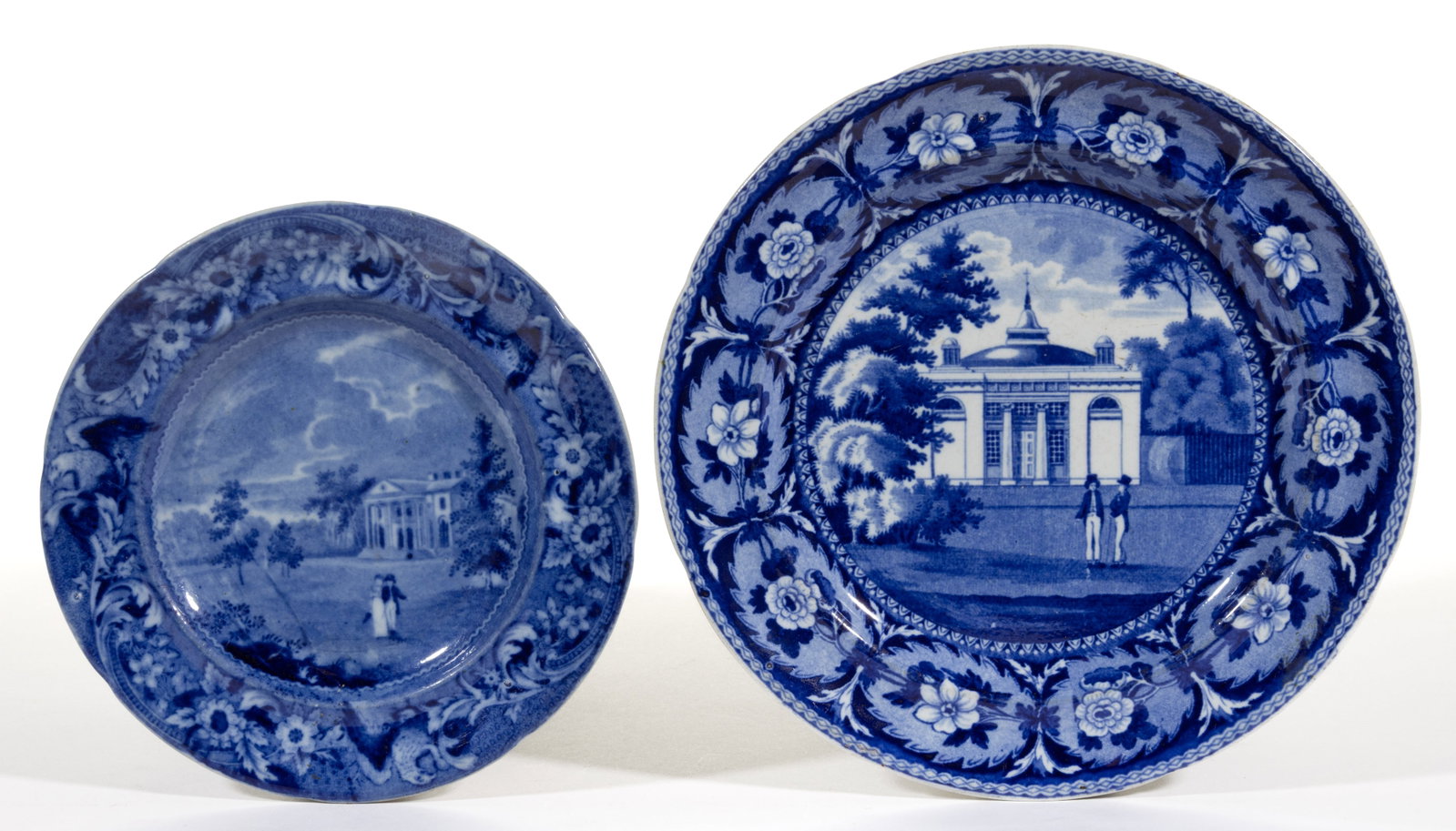ENGLISH STAFFORDSHIRE AMERICAN VIEWS PHILADELPHIA, PENNSYLVANIA TRANSFER-PRINTED CERAMIC PLATES, LOT: ENGLISH STAFFORDSHIRE AMERICAN VIEWS PHILADELPHIA, PENNSYLVANIA TRANSFER-PRINTED CERAMIC PLATES, LOT OF TWO, each having dark blue transfer scenes and titles printed to back, comprising one example&nb