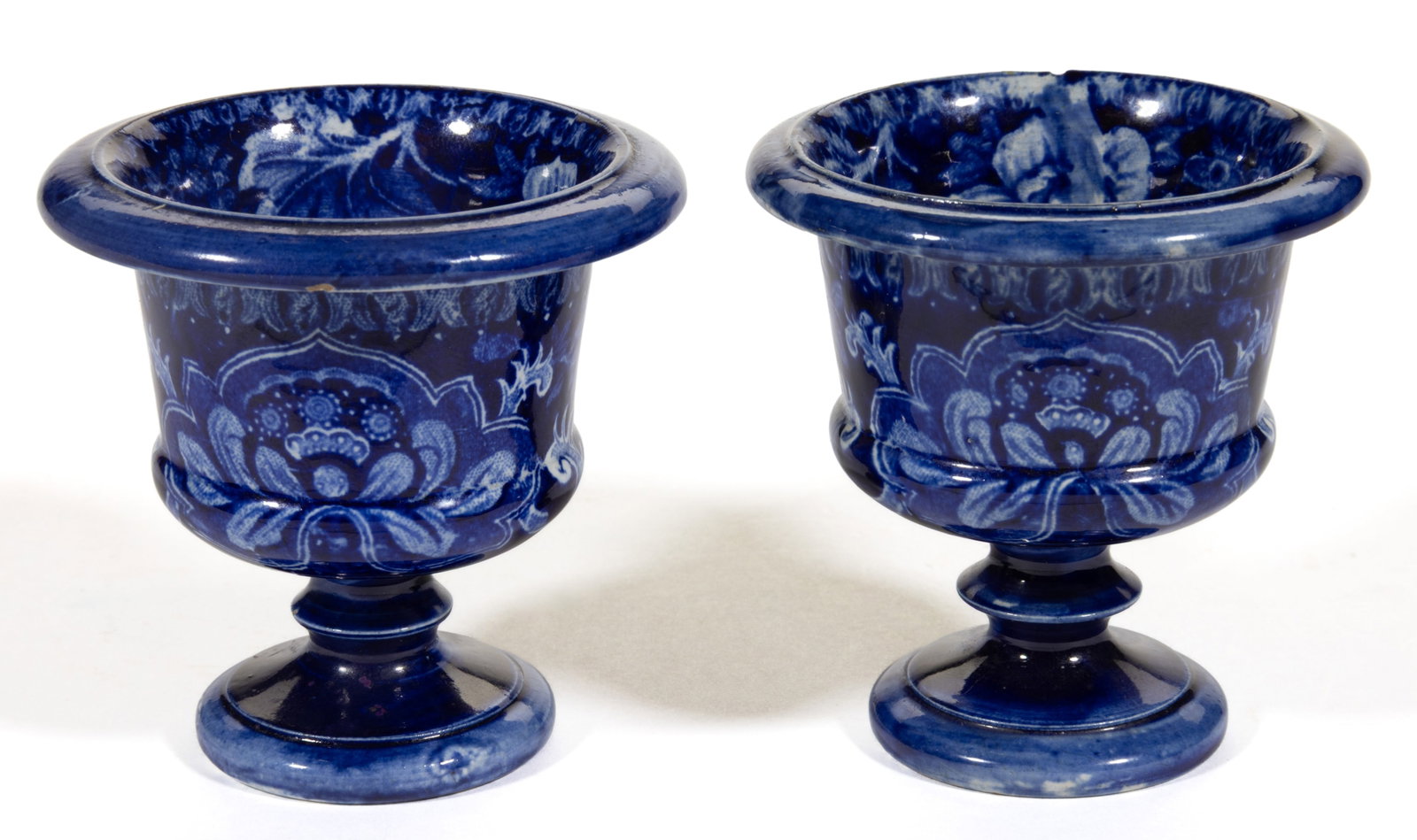ENGLISH STAFFORDSHIRE TRANSFER-PRINTED CERAMIC PAIR OF OPEN SALTS (1 of 5)
