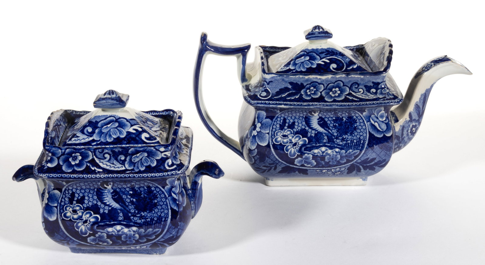 ENGLISH STAFFORDSHIRE TRANSFER-PRINTED BIRD MOTIF CERAMIC TEA ARTICLES, LOT OF TWO (1 of 4)