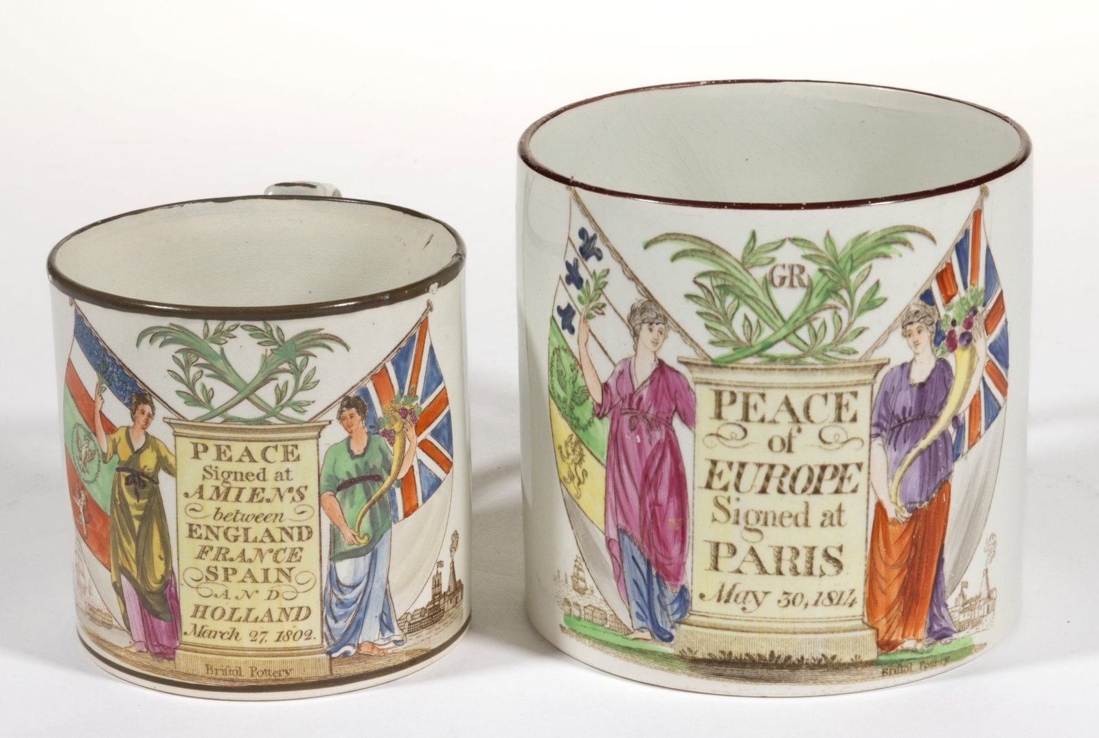 ENGLISH TRANSFER-PRINTED NAPOLEONIC WAR COMMEMORATIVE CERAMIC MUGS, LOT OF TWO (1 of 5)