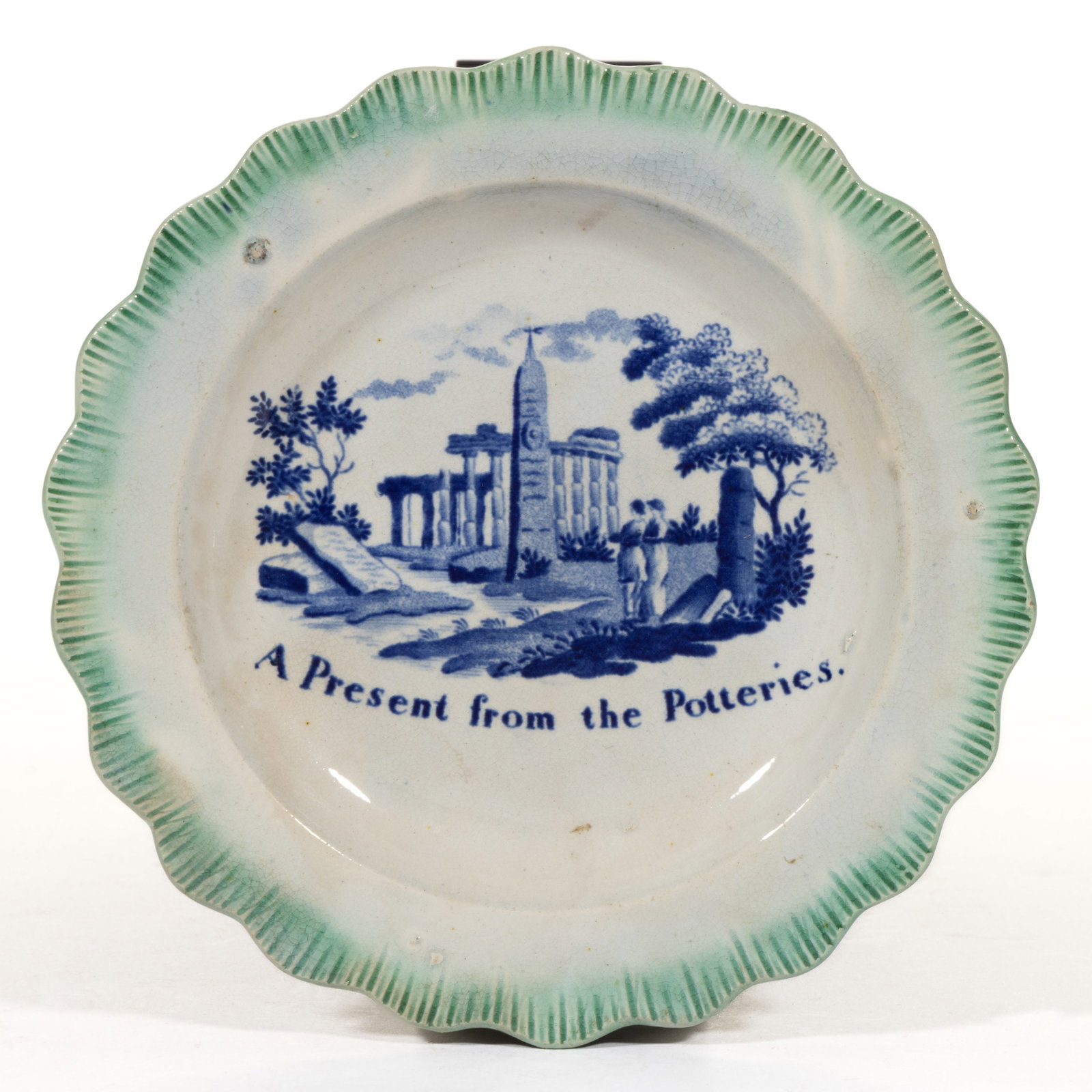 BRITISH PEARLWARE SHELL EDGE TRANSFER-PRINTED CERAMIC PLATE (1 of 2)