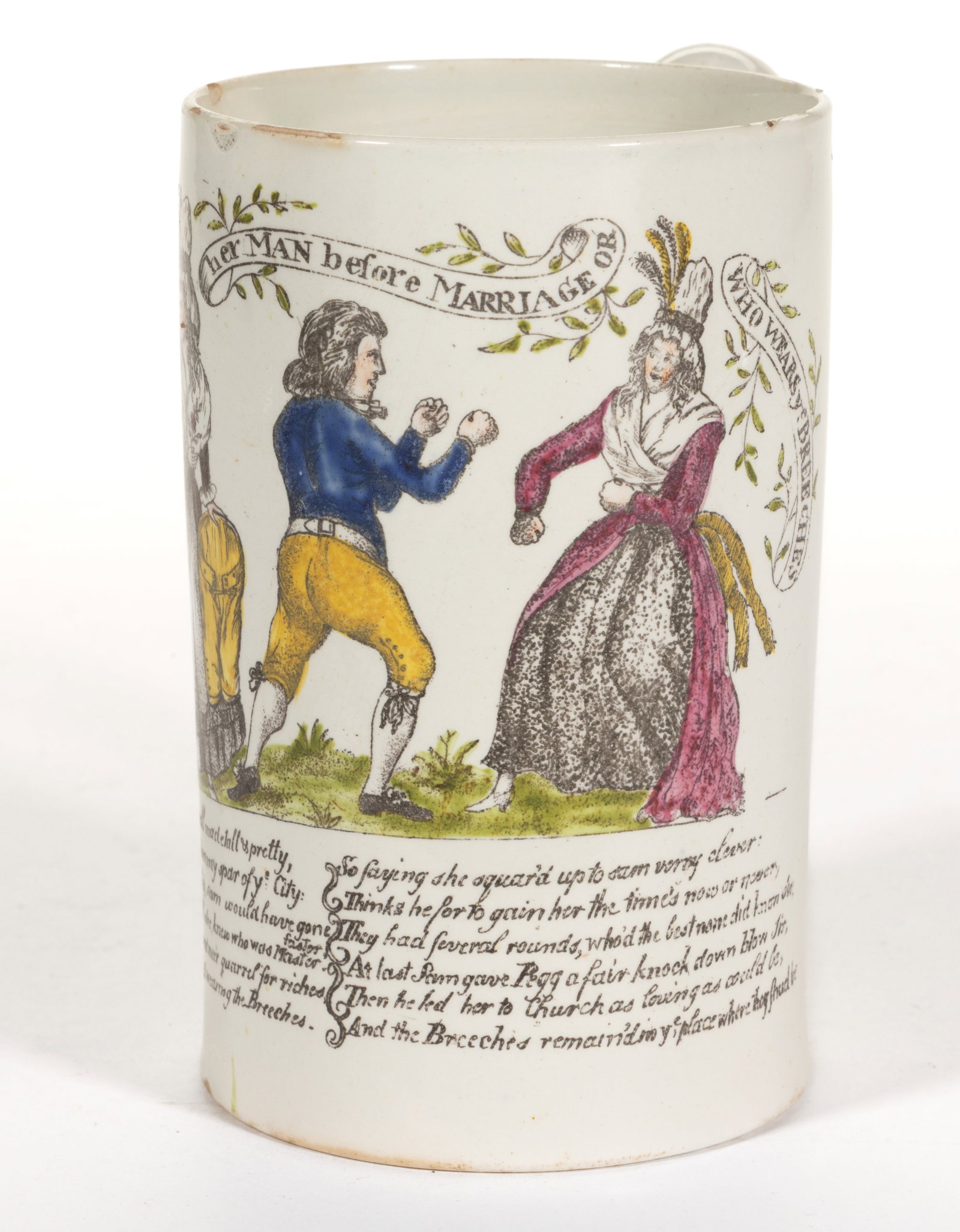 BRITISH PEARLWARE TRANSFER-PRINTED SATIRICAL MOTIF CERAMIC MUG (1 of 5)