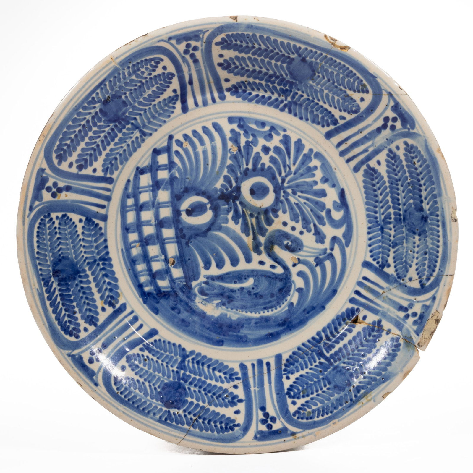 SPANISH MAIOLICA TIN-GLAZED HAND-PAINTED EARTHENWARE LARGE BOWL / DISH (1 of 4)