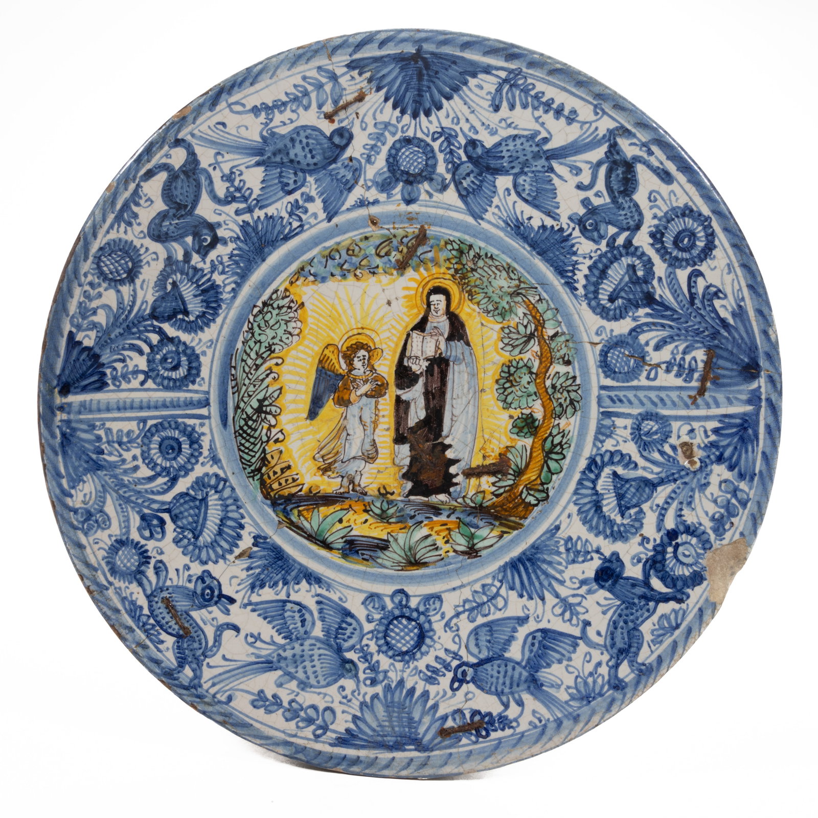 ITALIAN MAIOLICA TIN-GLAZED HAND-PAINTED RELIGIOUS MOTIF EARTHENWARE CHARGER / DISH (1 of 5)