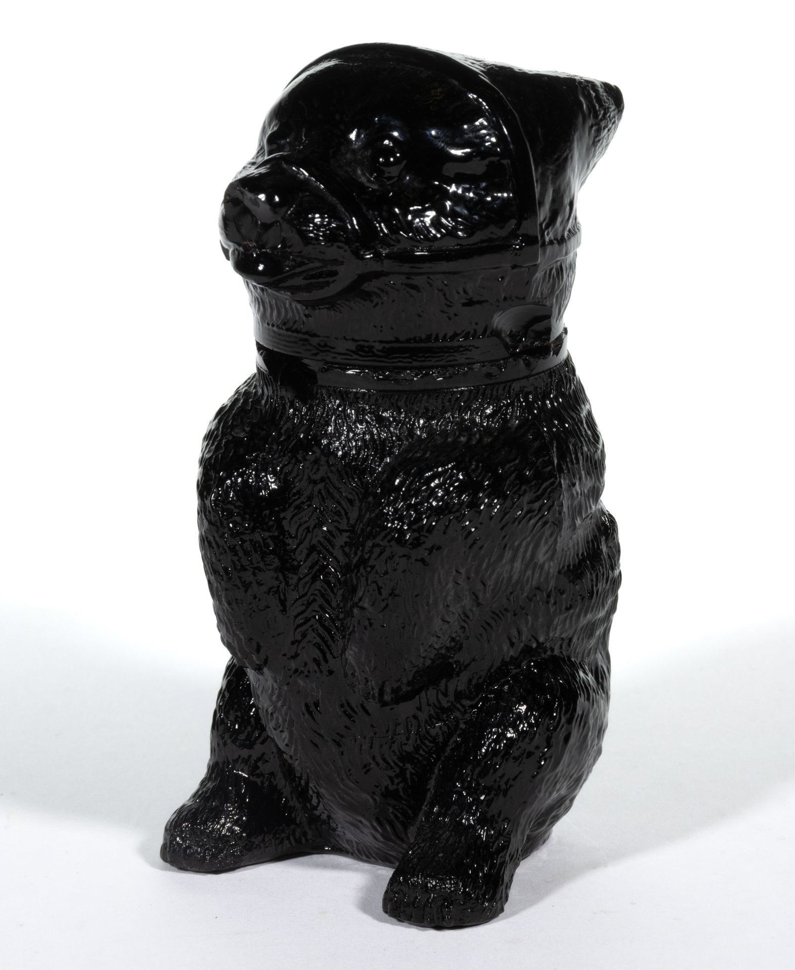 VERY RARE PRESSED MUZZLED FAT BEAR LARGE-SIZE JAR: VERY RARE PRESSED MUZZLED FAT BEAR LARGE-SIZE JAR, opaque black deep amethyst, embossed "J. HAUEL & CO / PHILA" under the base. Boston & Sandwich Glass Co. 1850-1887. 5