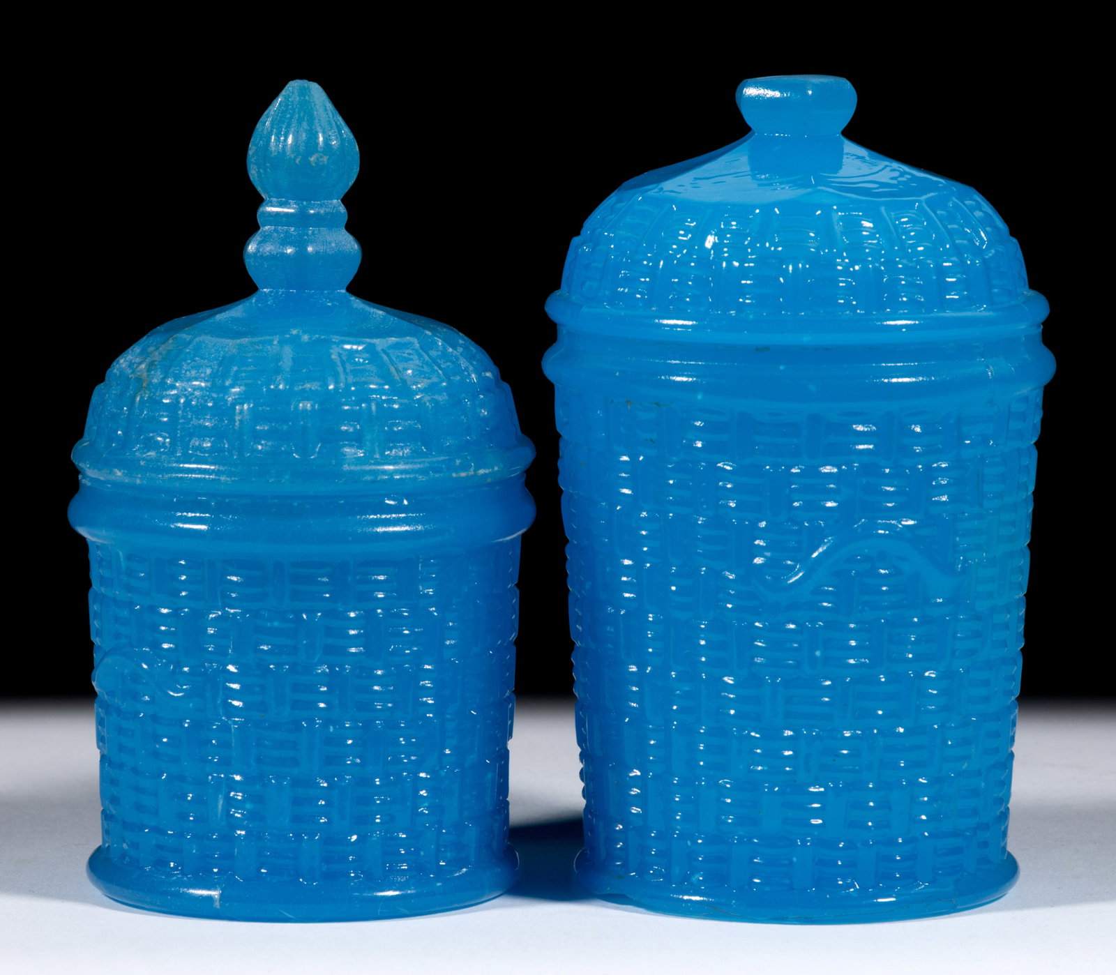 PRESSED COVERED BASKET POMADE / TOOTHPICK HOLDERS, LOT OF TWO (1 of 1)