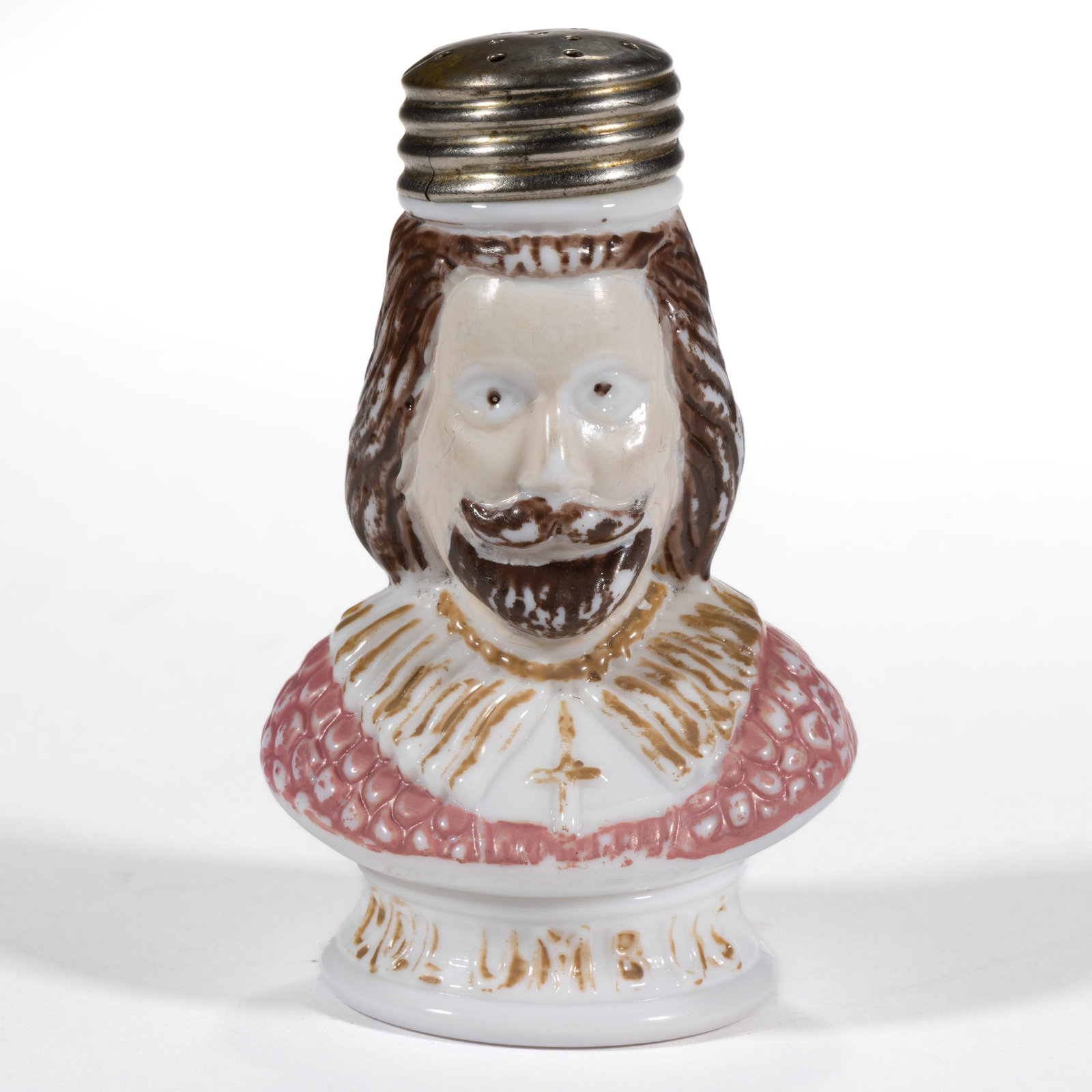 NOVELTY FIGURAL BEARDED CHRISTOPHER COLUMBUS MILK GLASS SALT SHAKER (1 of 1)