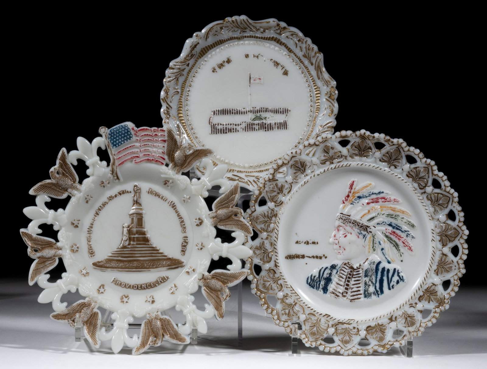 ASSORTED PRESSED OPAQUE HISTORICAL PLATES, LOT OF THREE (1 of 1)
