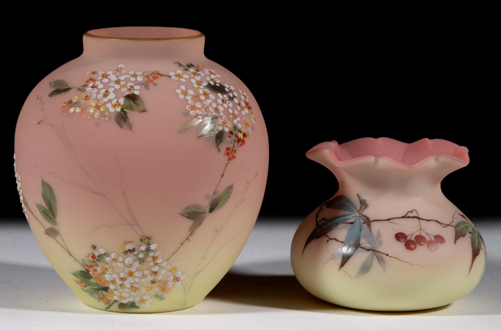 BURMESE ENAMEL-DECORATED ART GLASS VASES, LOT OF TWO (1 of 1)