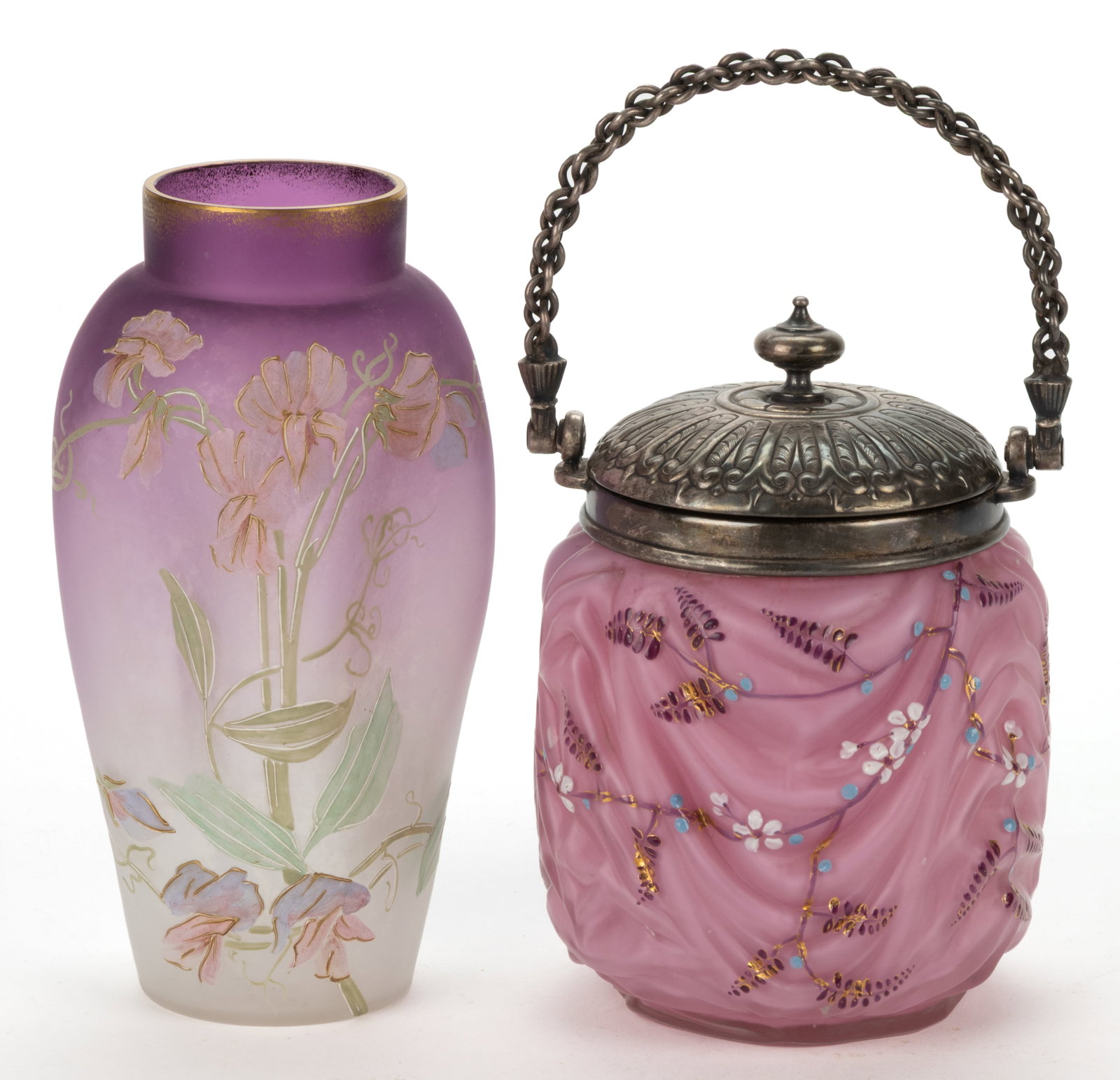 ASSORTED VICTORIAN ENAMEL-DECORATED GLASS ARTICLES, LOT OF TWO (1 of 1)