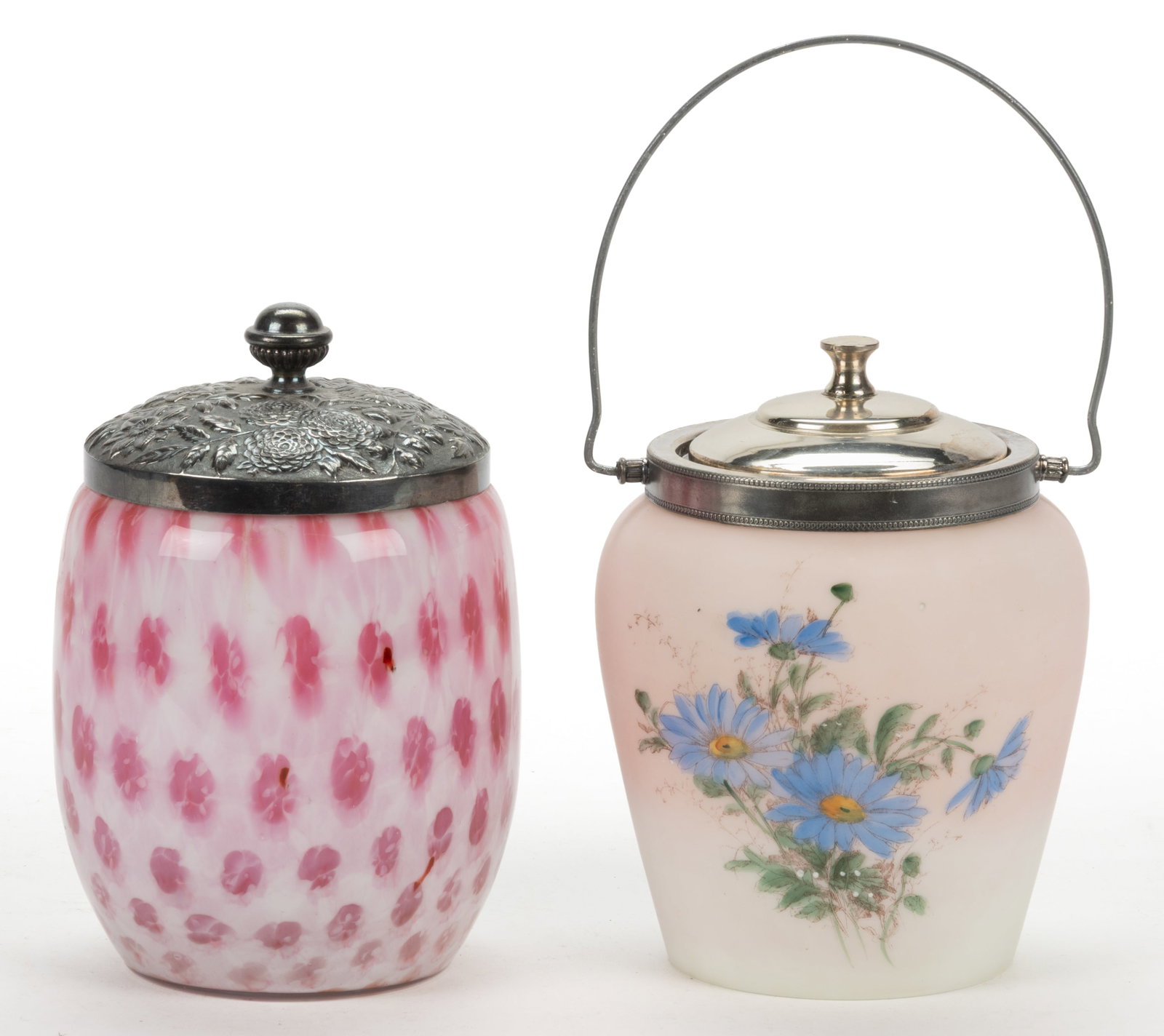 ASSORTED VICTORIAN ART GLASS BISCUIT / CRACKER JARS, LOT OF TWO (1 of 1)