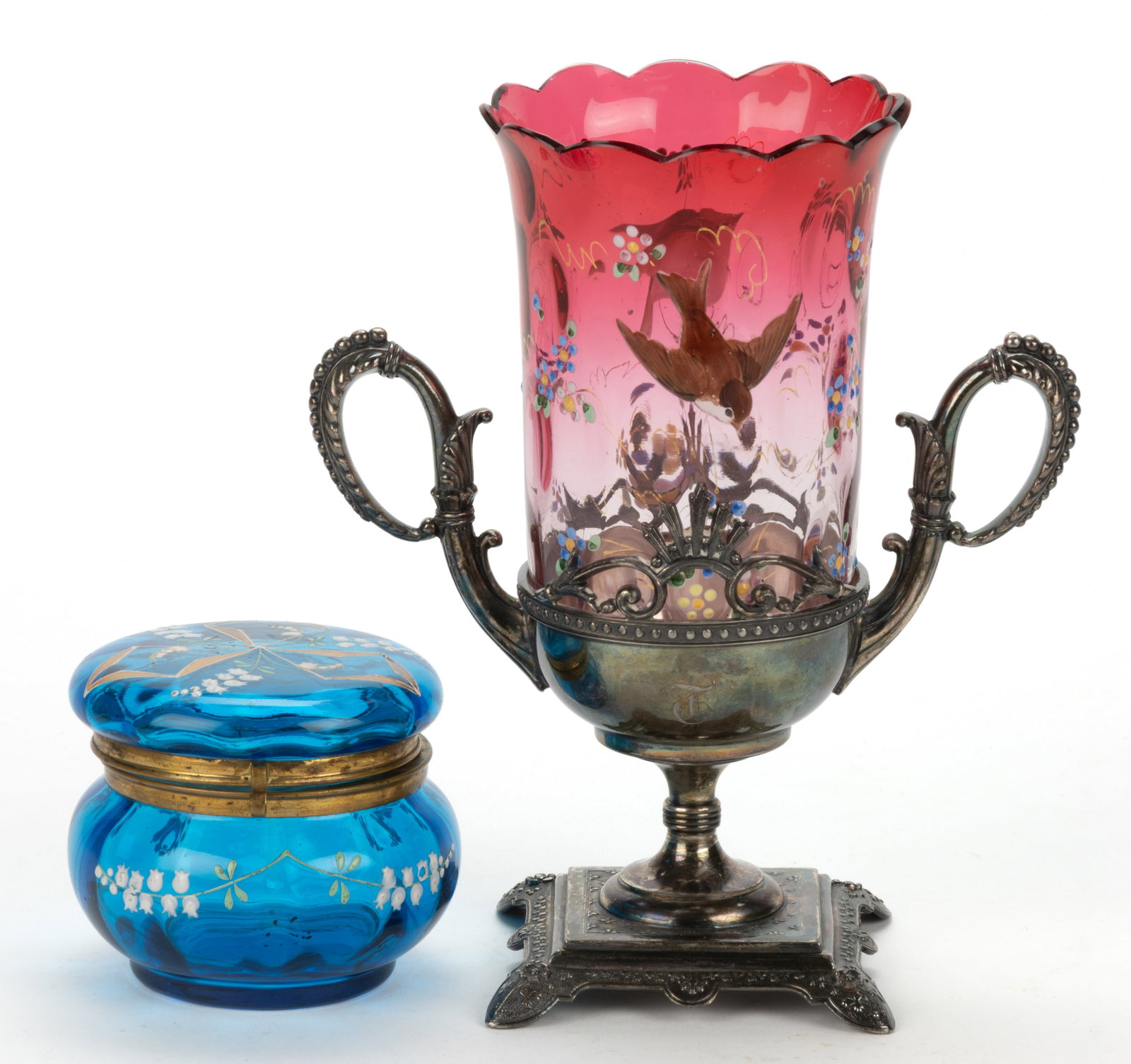 ASSORTED VICTORIAN OPTIC ENAMEL-DECORATED GLASS ARTICLES, LOT OF TWO (1 of 1)