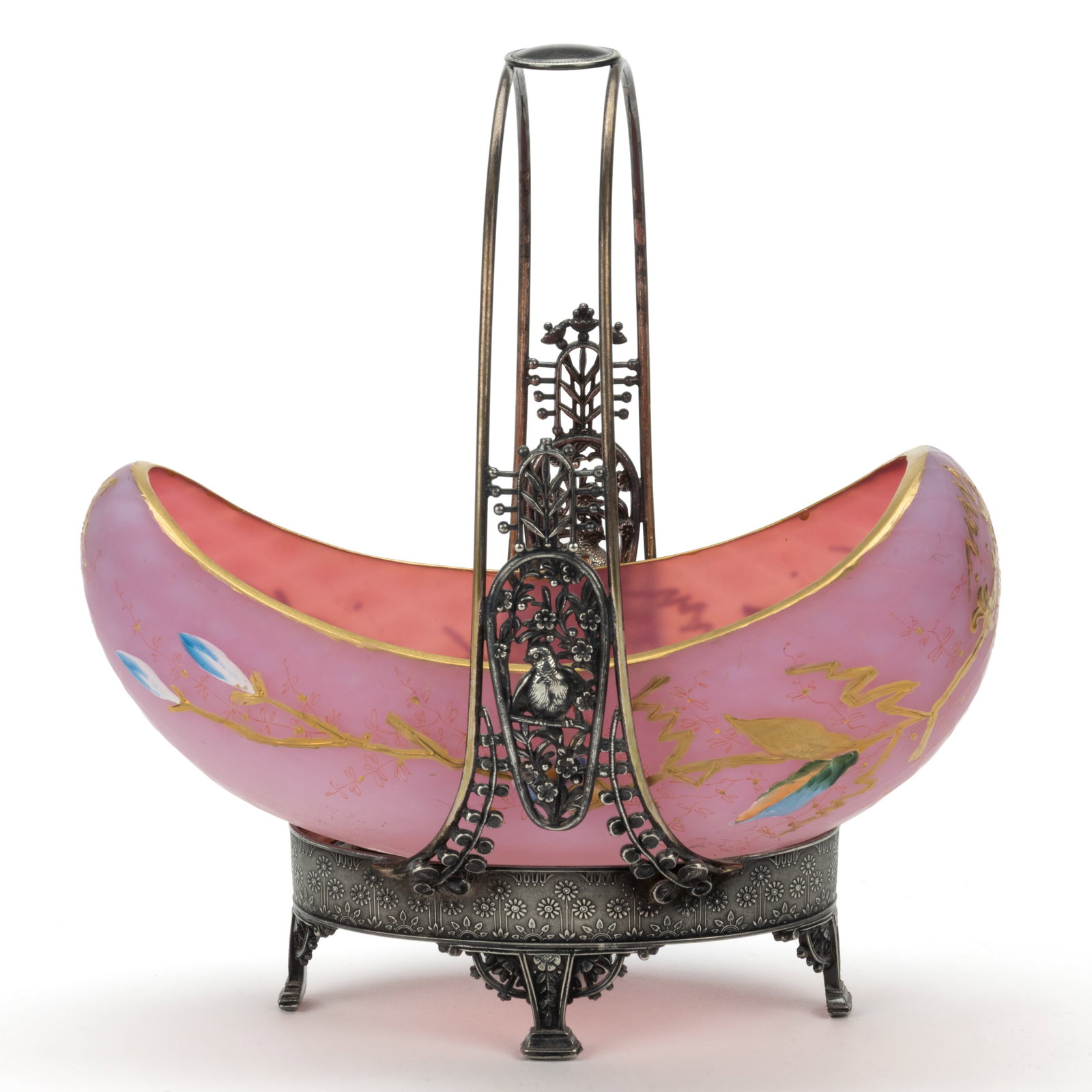 VICTORIAN ACID-CUTBACK SATIN ART GLASS BRIDE'S BASKET (1 of 1)
