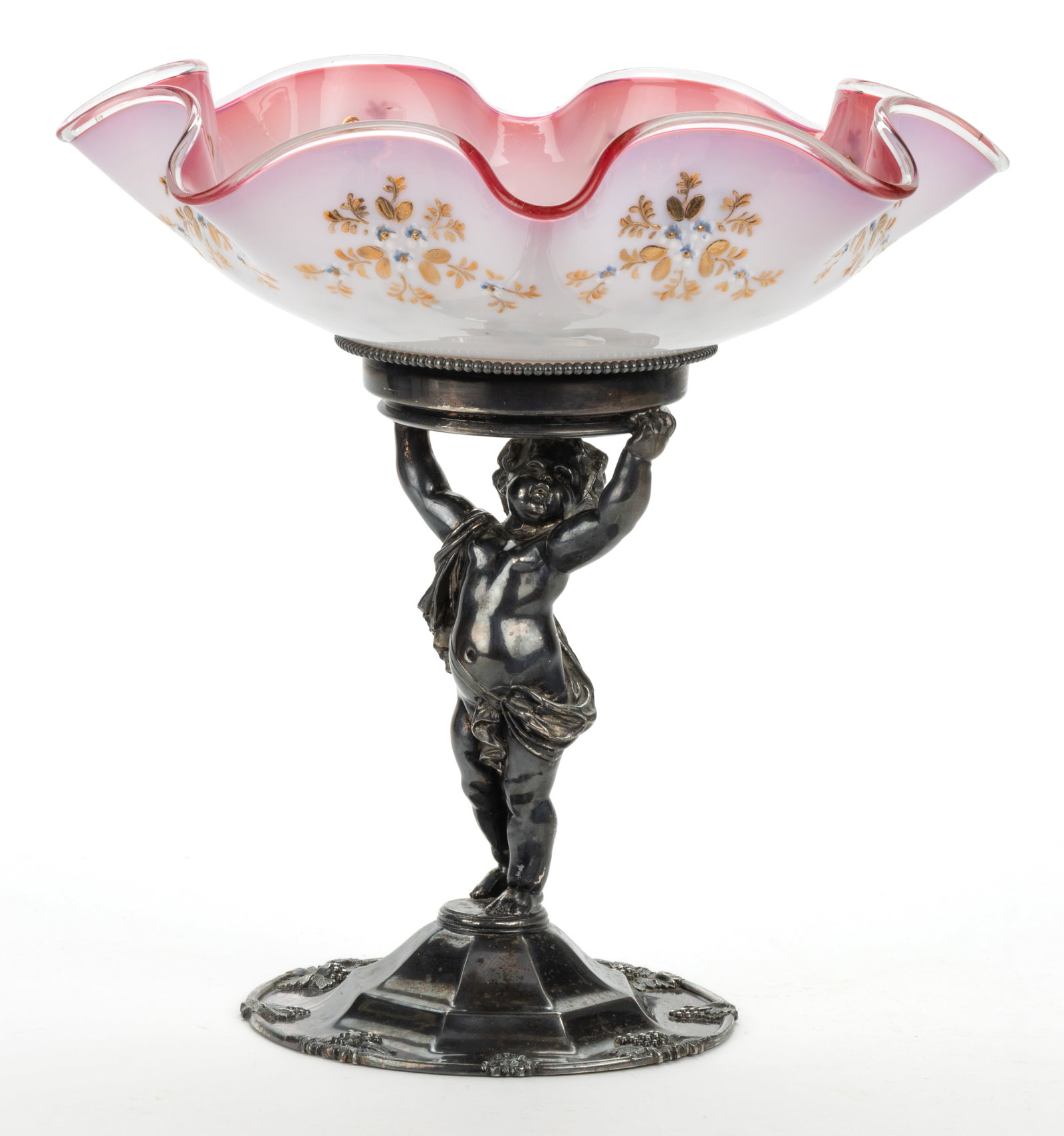 VICTORIAN CASED GLASS BRIDE'S BASKET (1 of 1)