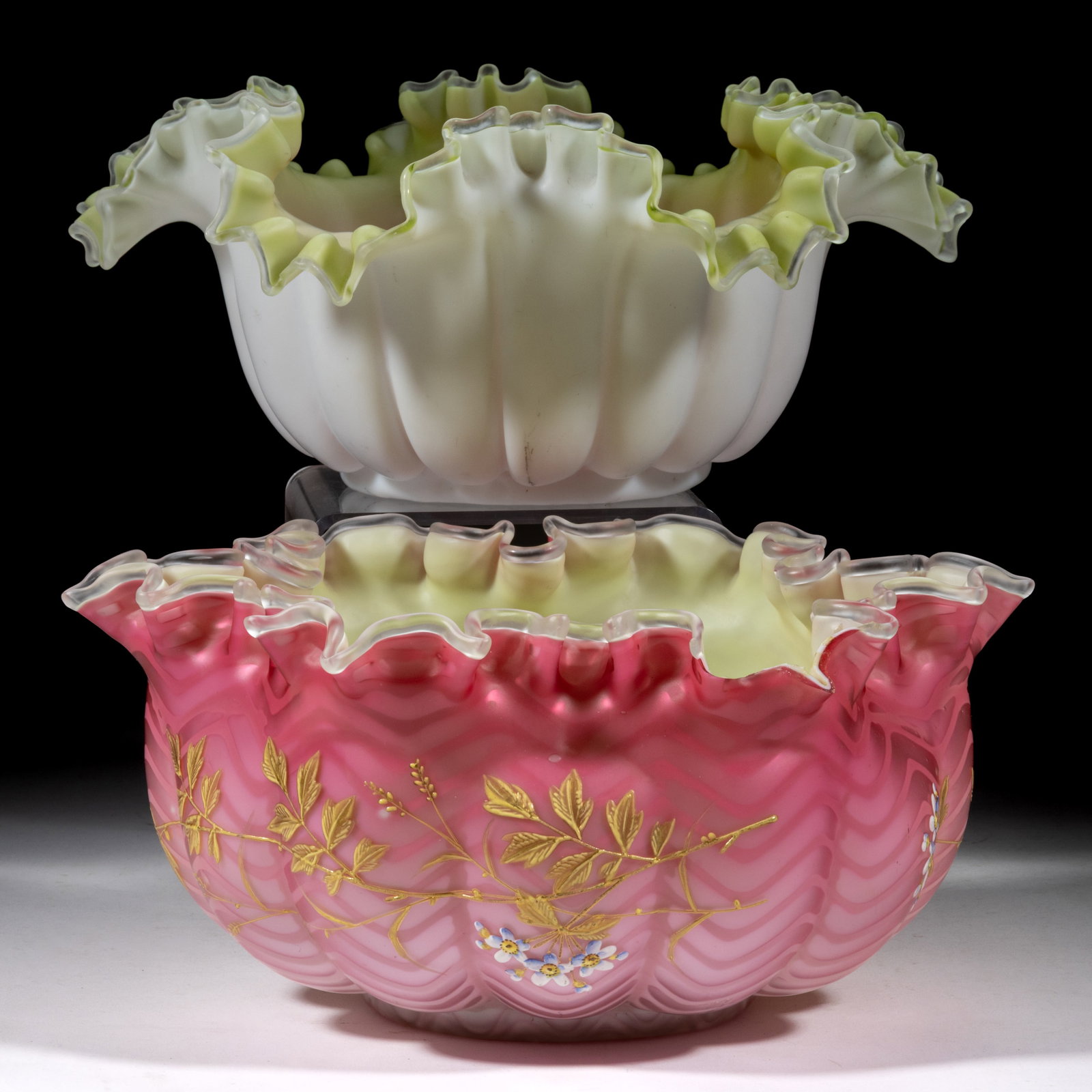 VICTORIAN ART GLASS BOWLS / BRIDE'S BASKETS, LOT OF TWO (1 of 1)
