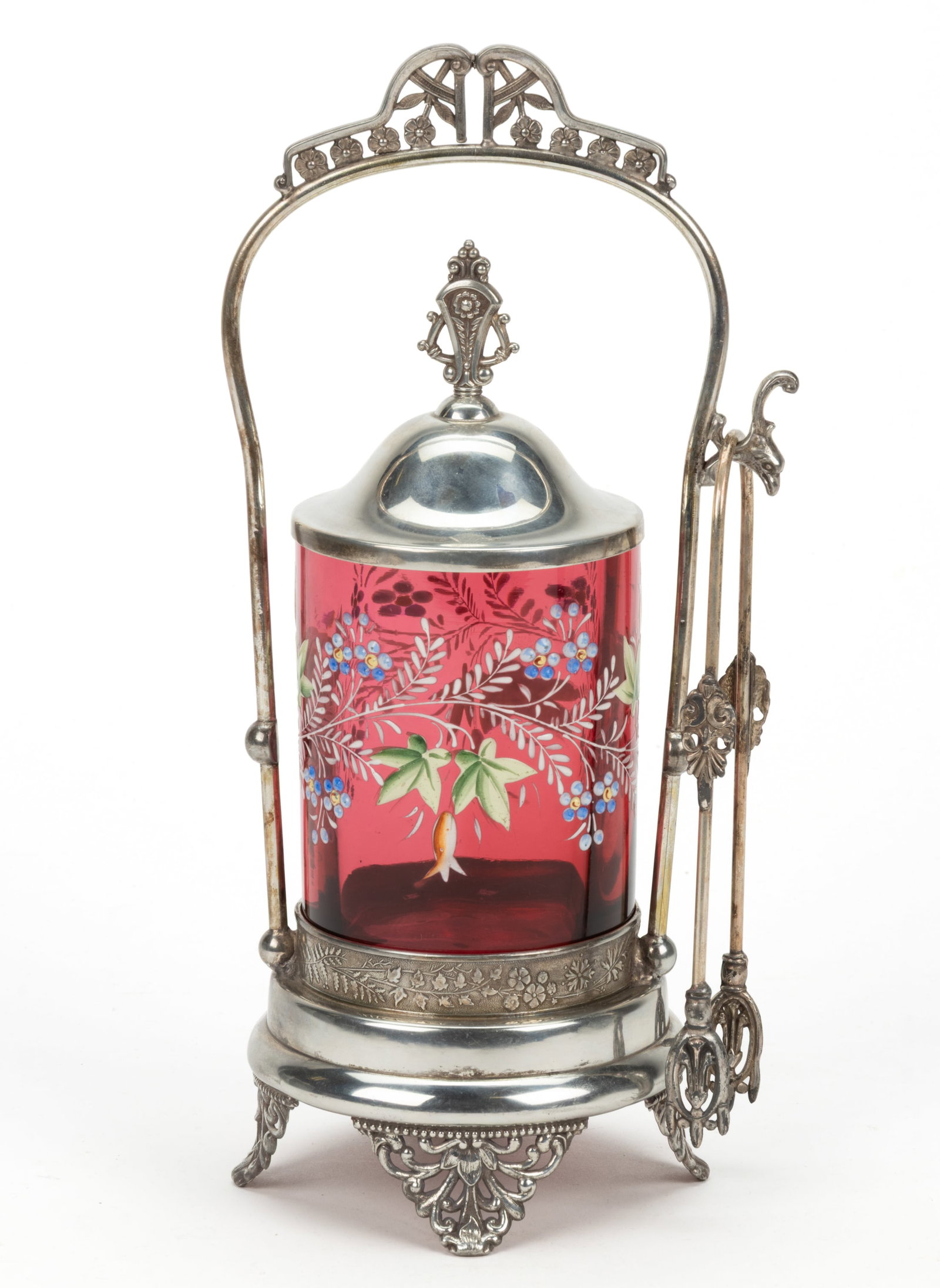 VICTORIAN PANEL-OPTIC AND ENAMEL DECORATED GLASS PICKLE CASTER (1 of 1)