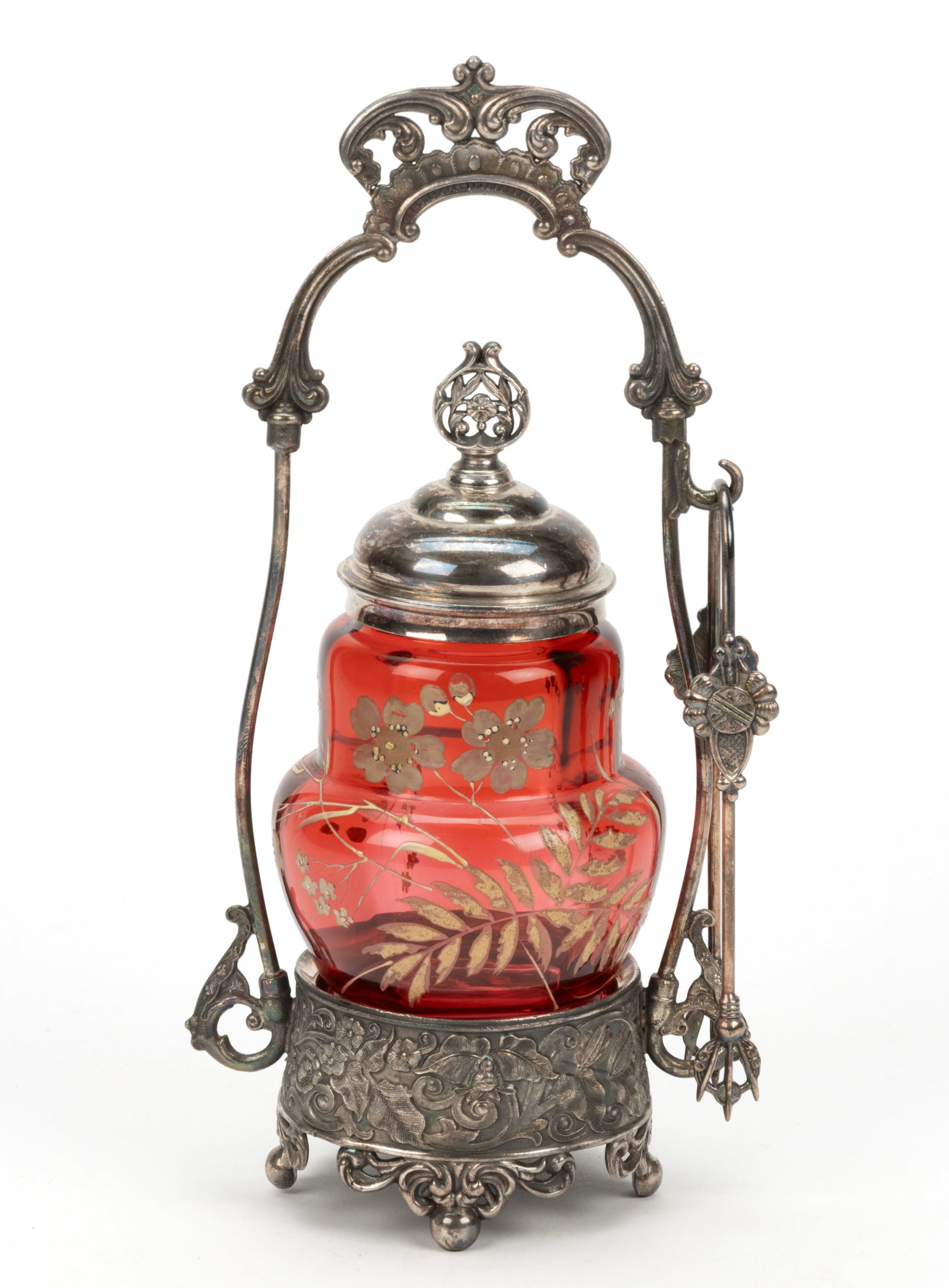 VICTORIAN PANEL-OPTIC AND ENAMEL DECORATED GLASS PICKLE CASTER (1 of 1)