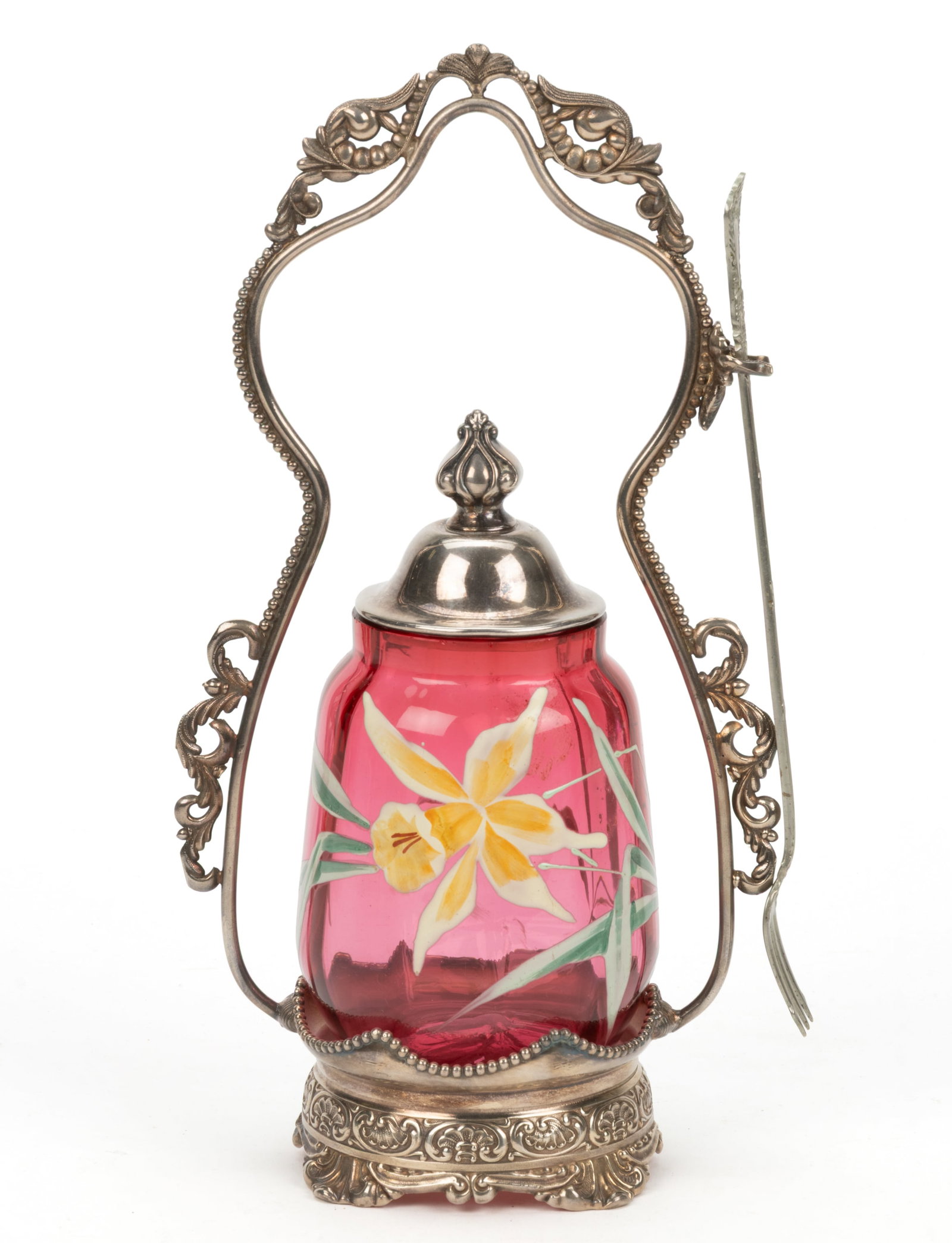 VICTORIAN PANEL-OPTIC AND ENAMEL DECORATED GLASS PICKLE CASTER (1 of 1)