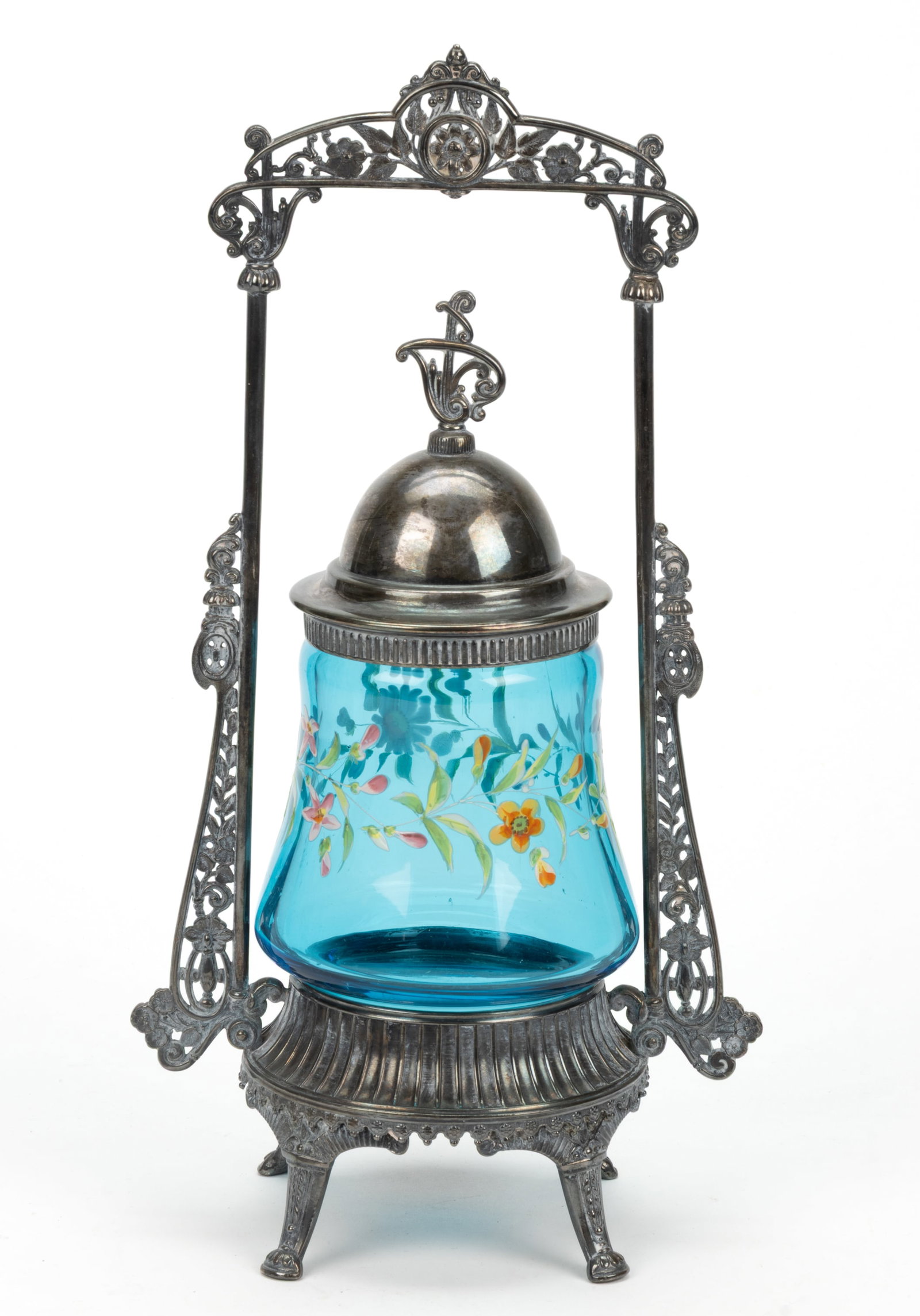 VICTORIAN ENAMEL DECORATED GLASS PICKLE CASTER (1 of 1)