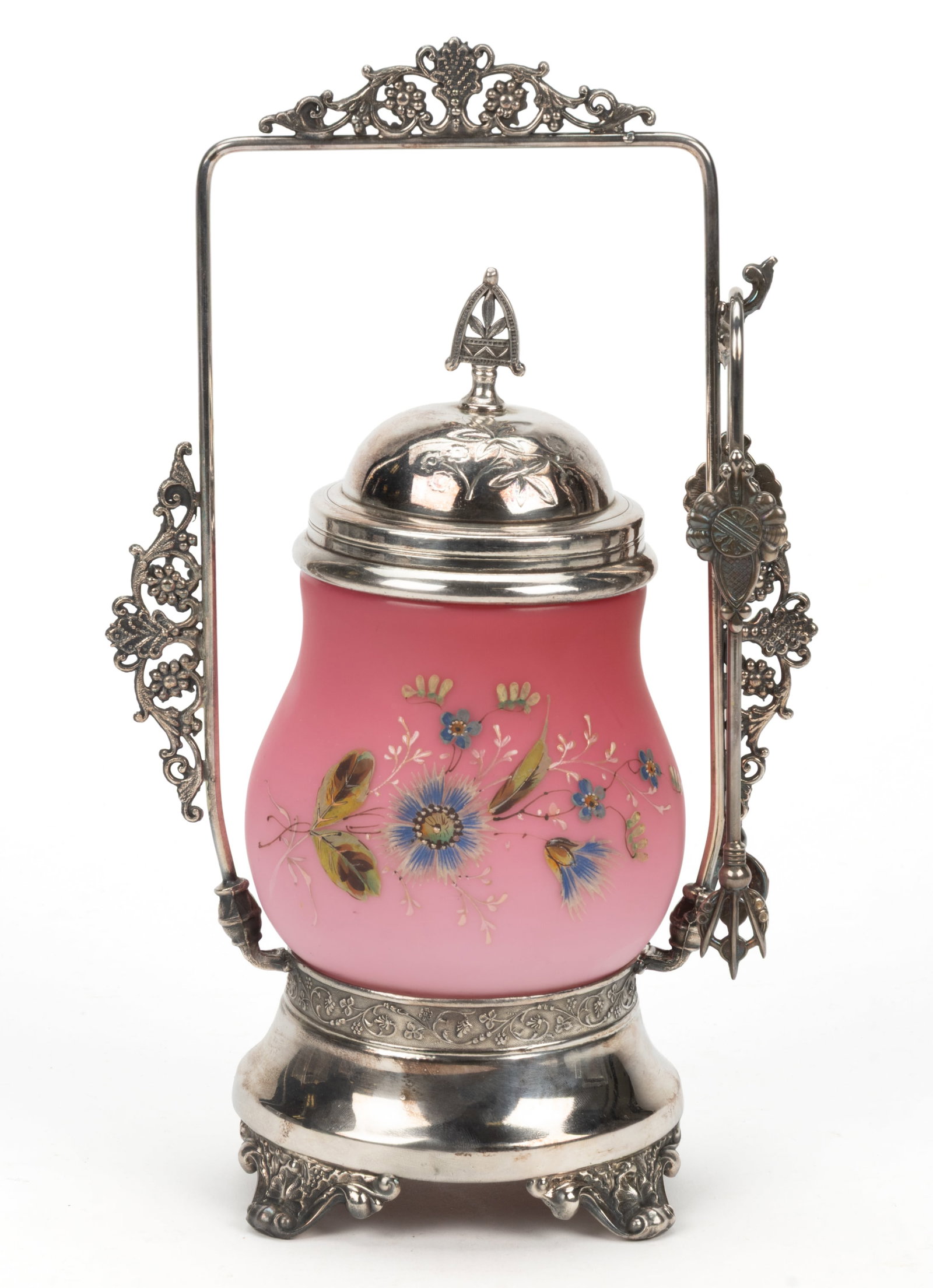 VICTORIAN CASED ENAMEL DECORATED GLASS PICKLE CASTER (1 of 1)