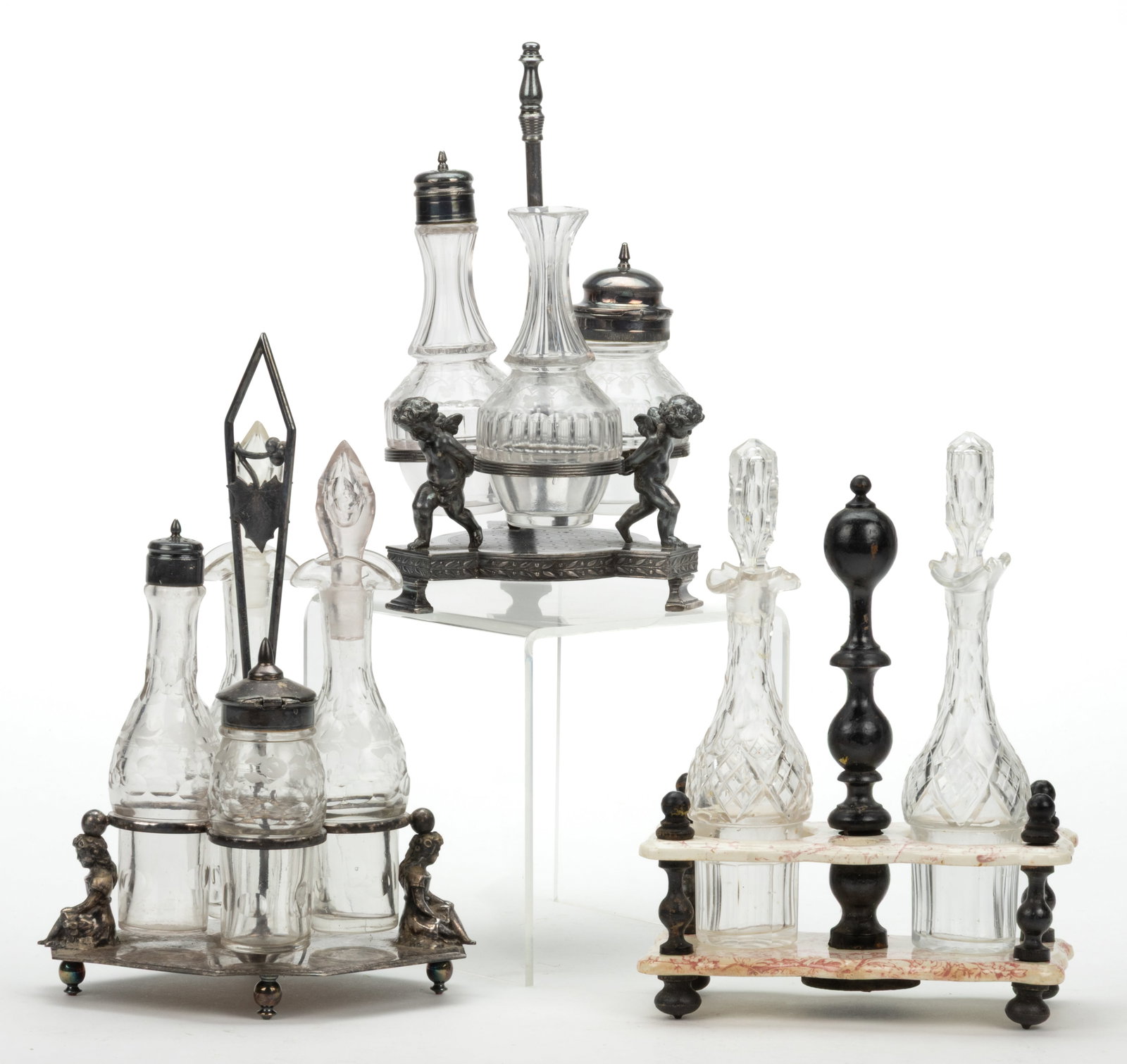 ASSORTED VICTORIAN GLASS CRUET SETS, LOT OF THREE (1 of 1)