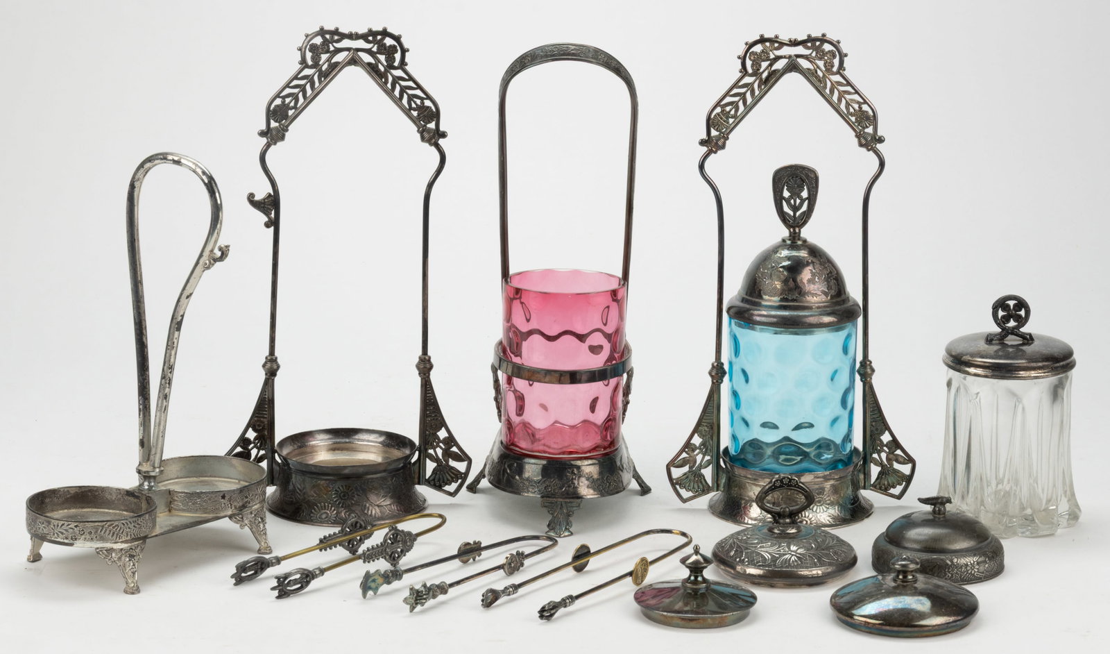 ASSORTED GLASS PICKLE CASTERS AND ACCESSORIES, LOT OF 16 (1 of 1)