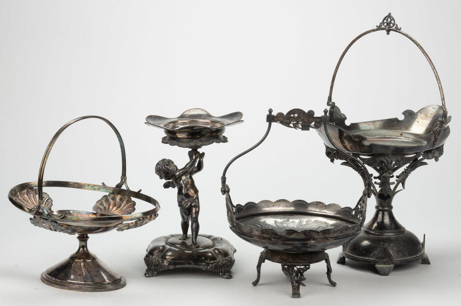 ASSORTED SILVER-PLATED BRIDE'S BASKET / OTHER STANDS, LOT OF FOUR (1 of 1)