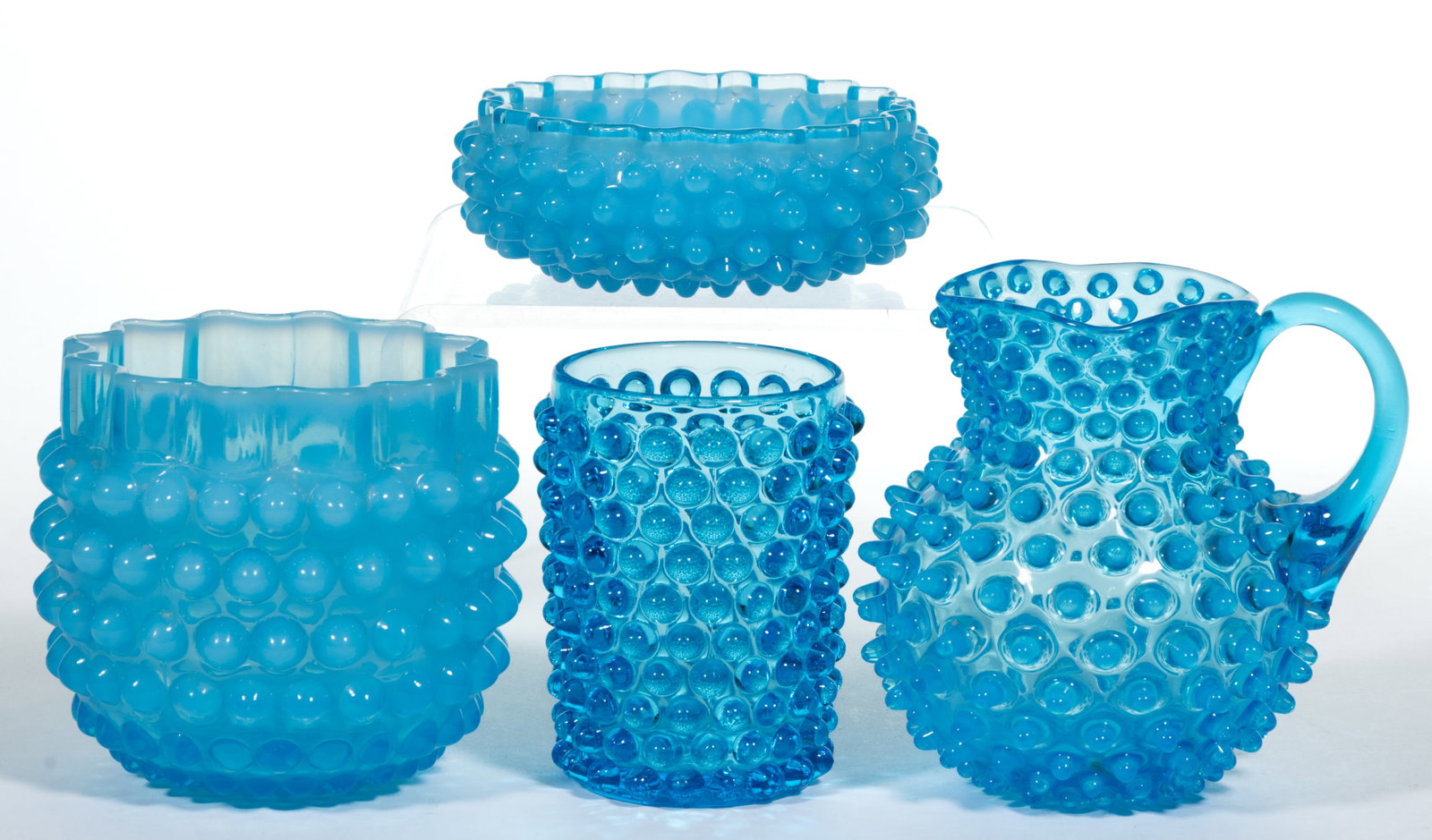 HOBBS NO. 323 DEW DROP / HOBBS HOBNAIL GLASS TABLE ARTICLES, LOT OF FOUR (1 of 1)