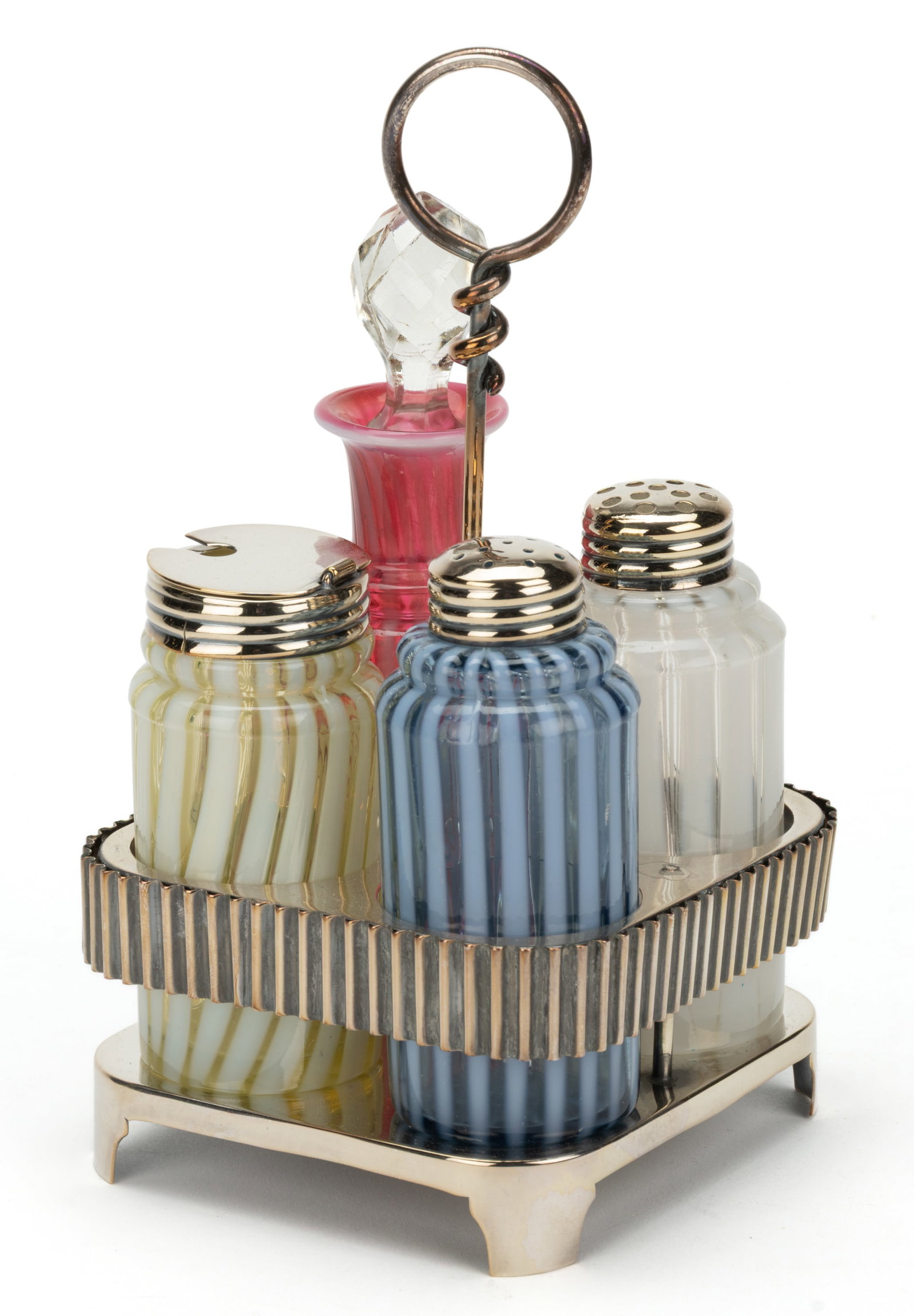 OPALESCENT STRIPE FOUR-BOTTLE CASTER SET (1 of 1)