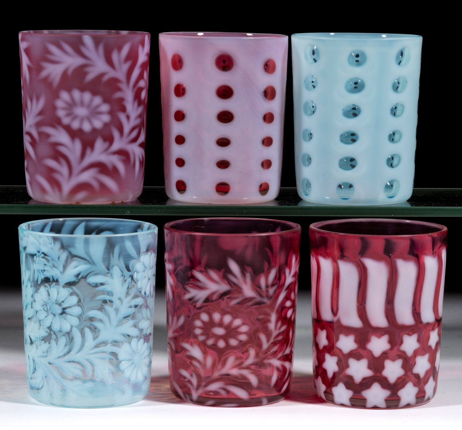 ASSORTED L.G. WRIGHT OPALESCENT TUMBLERS, LOT OF SIX (1 of 1)