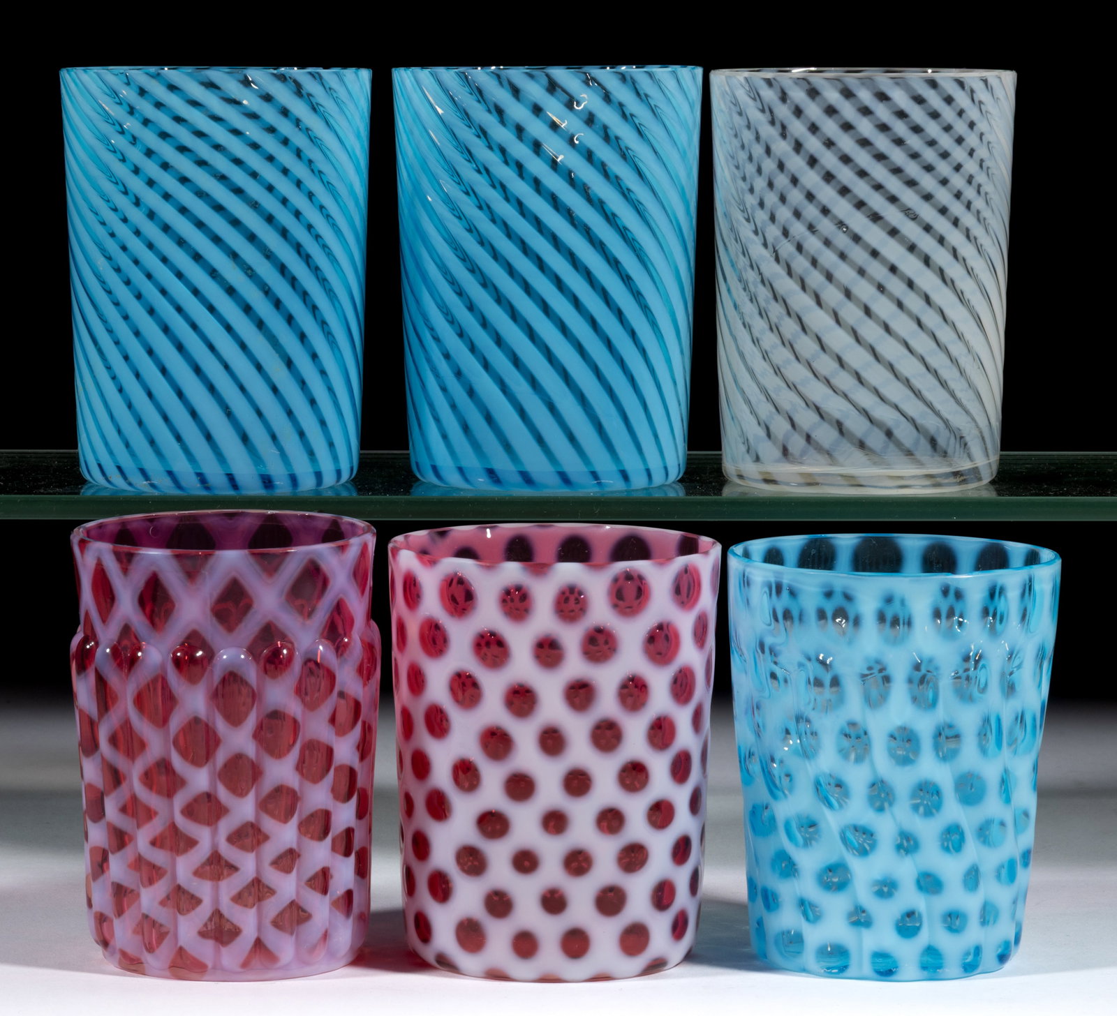 ASSORTED OPALESCENT GLASS TUMBLERS, LOT OF SIX (1 of 1)