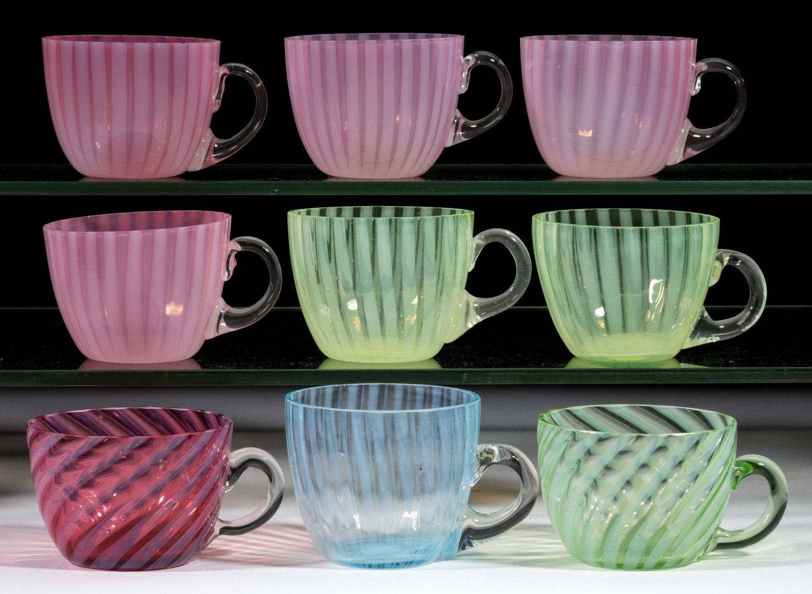 ASSORTED OPALESCENT PUNCH CUPS, LOT OF NINE (1 of 1)