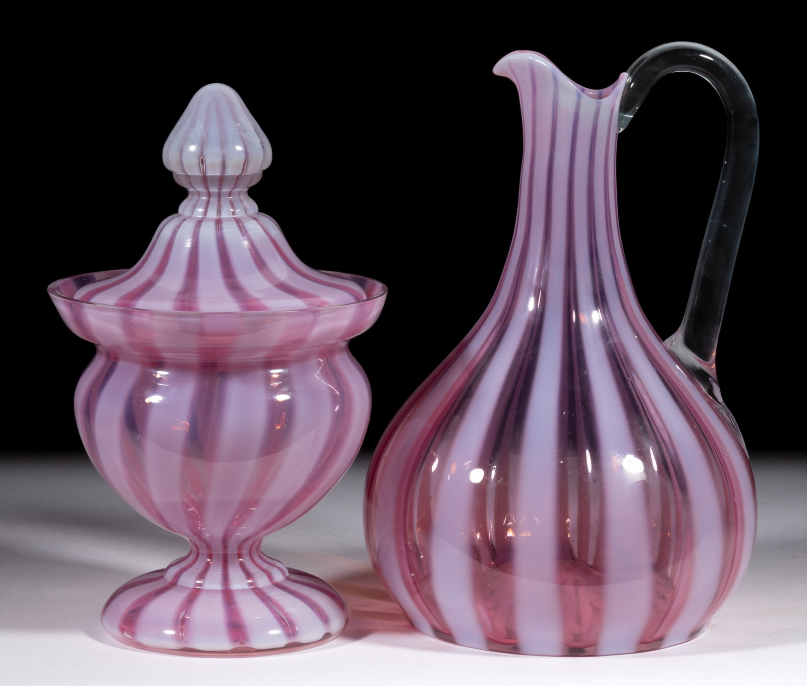 FENTON RIB-OPTIC OPALESCENT GLASS ARTICLES, LOT OF TWO (1 of 1)