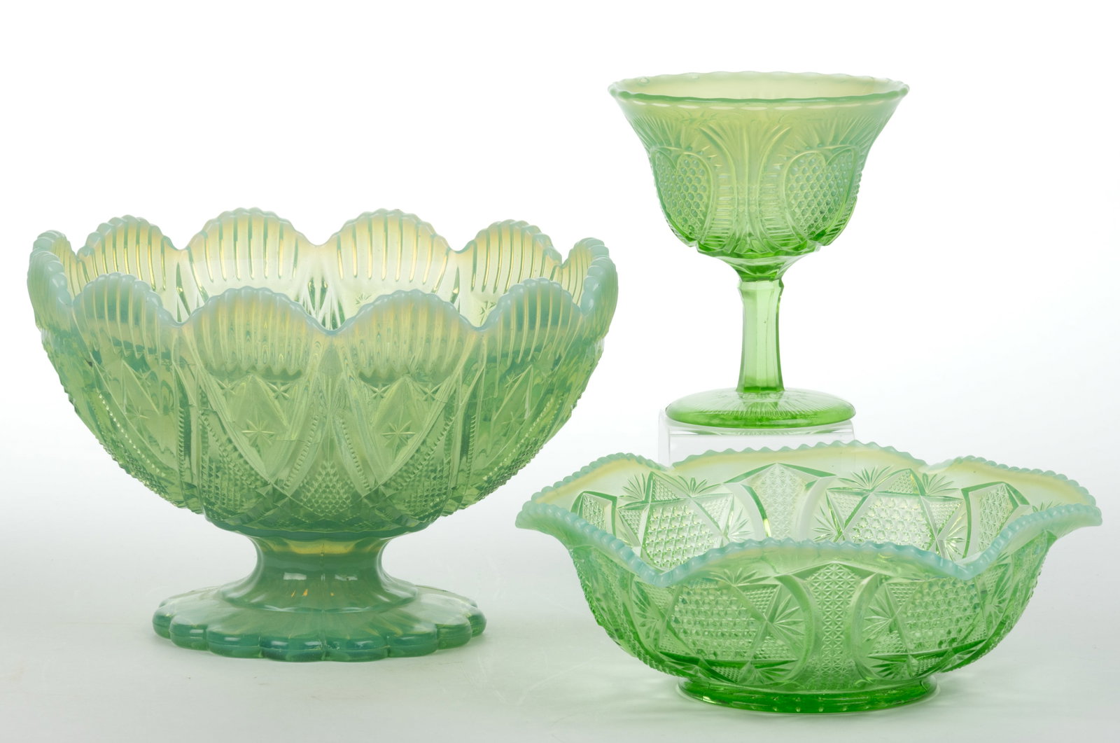 ASSORTED OPALESCENT GLASS ARTICLES, LOT OF THREE (1 of 1)